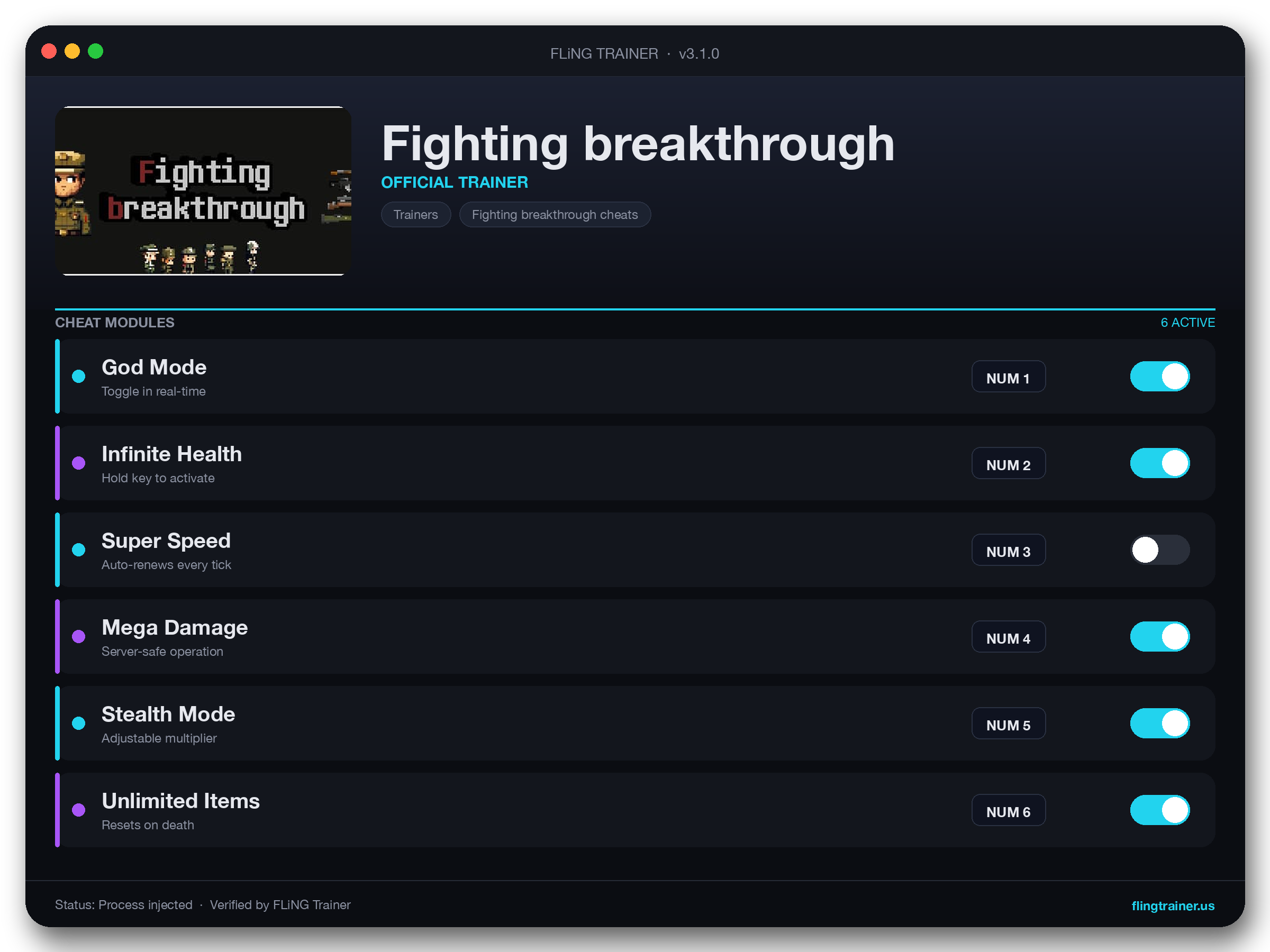 Fighting breakthrough Trainer interface