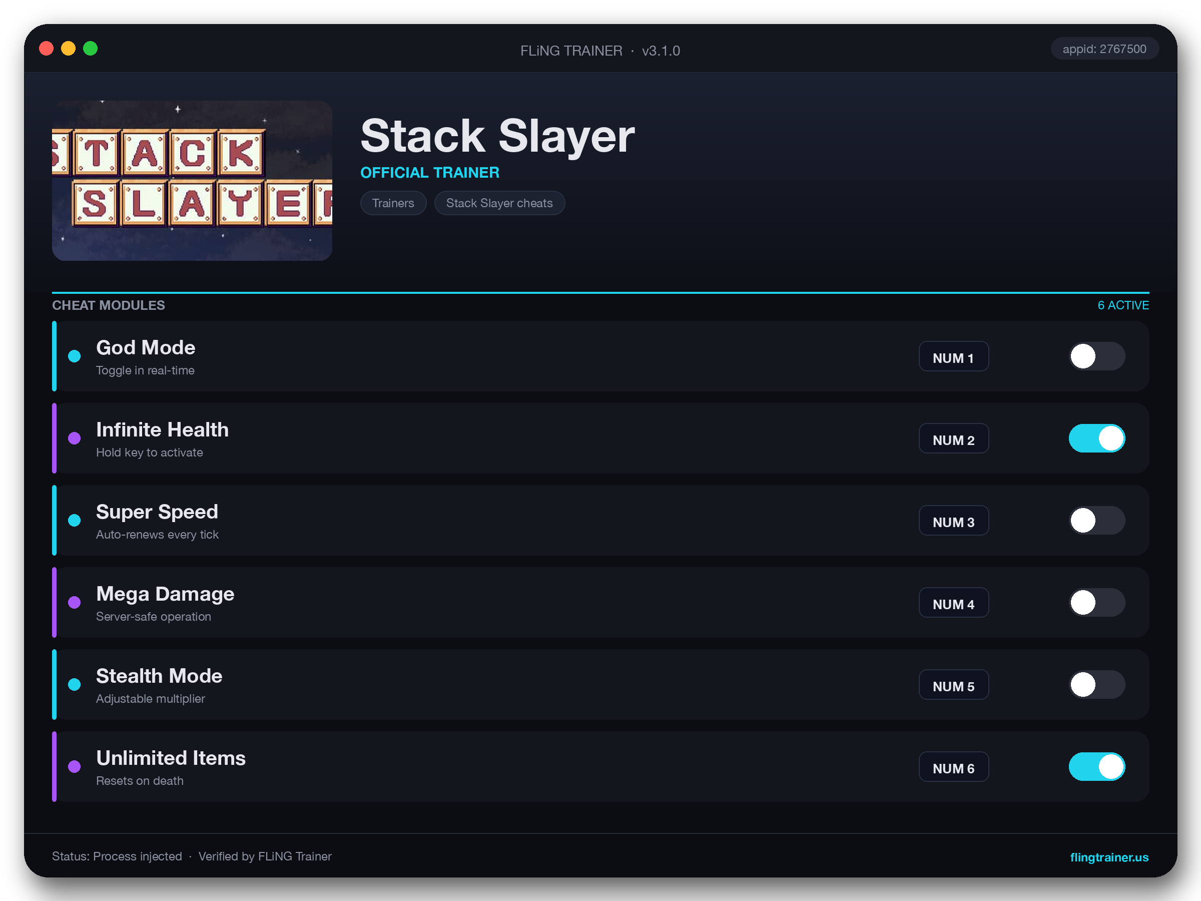 Stack Slayer Trainer interface
