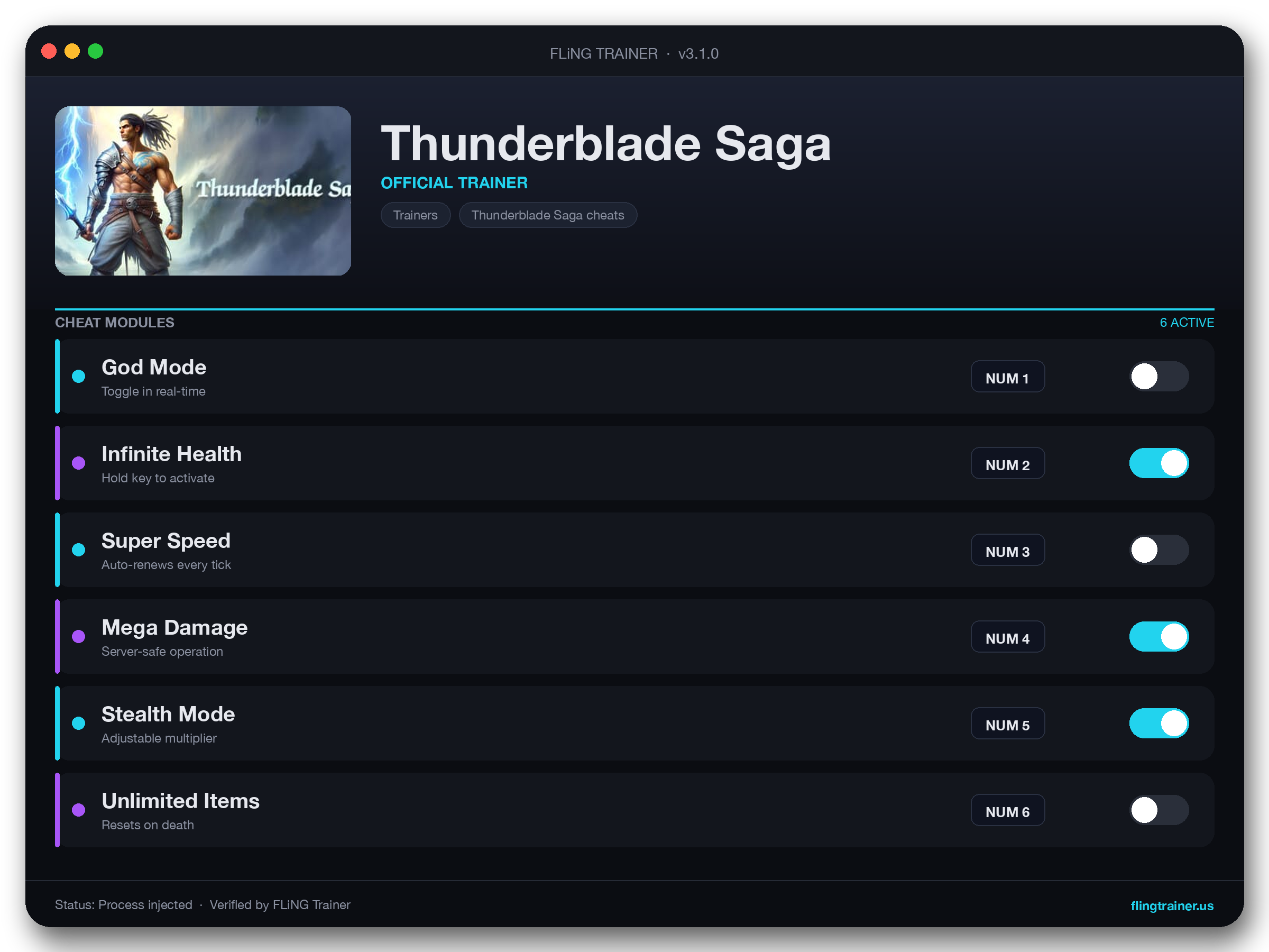 Thunderblade Saga Trainer interface