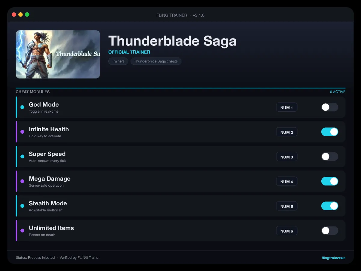 Thunderblade Saga Trainer interface