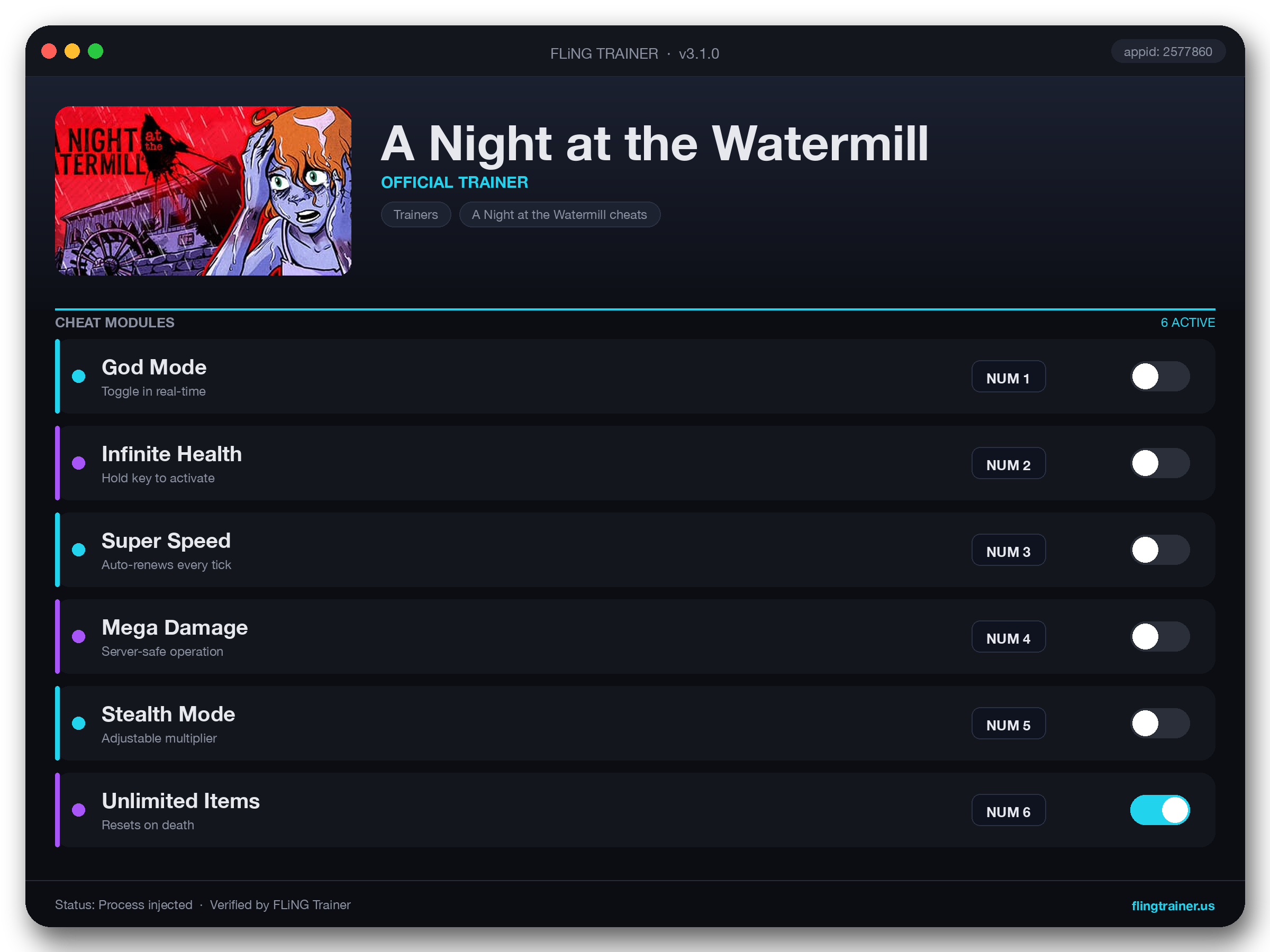 A Night at the Watermill Trainer interface