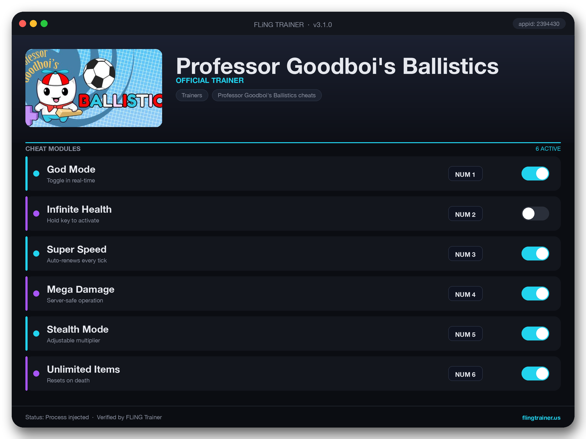 Professor Goodboi's Ballistics Trainer interface