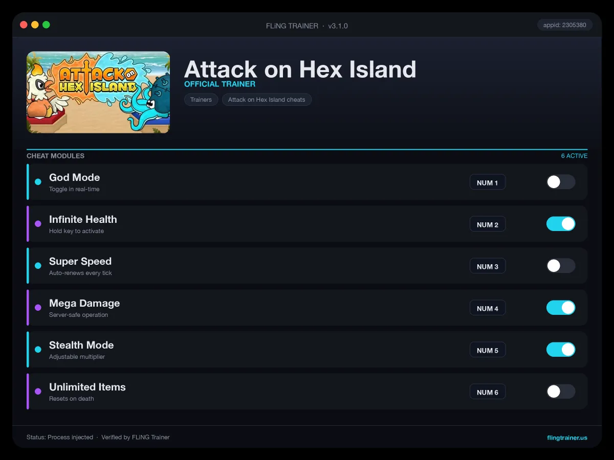 Attack on Hex Island Trainer interface