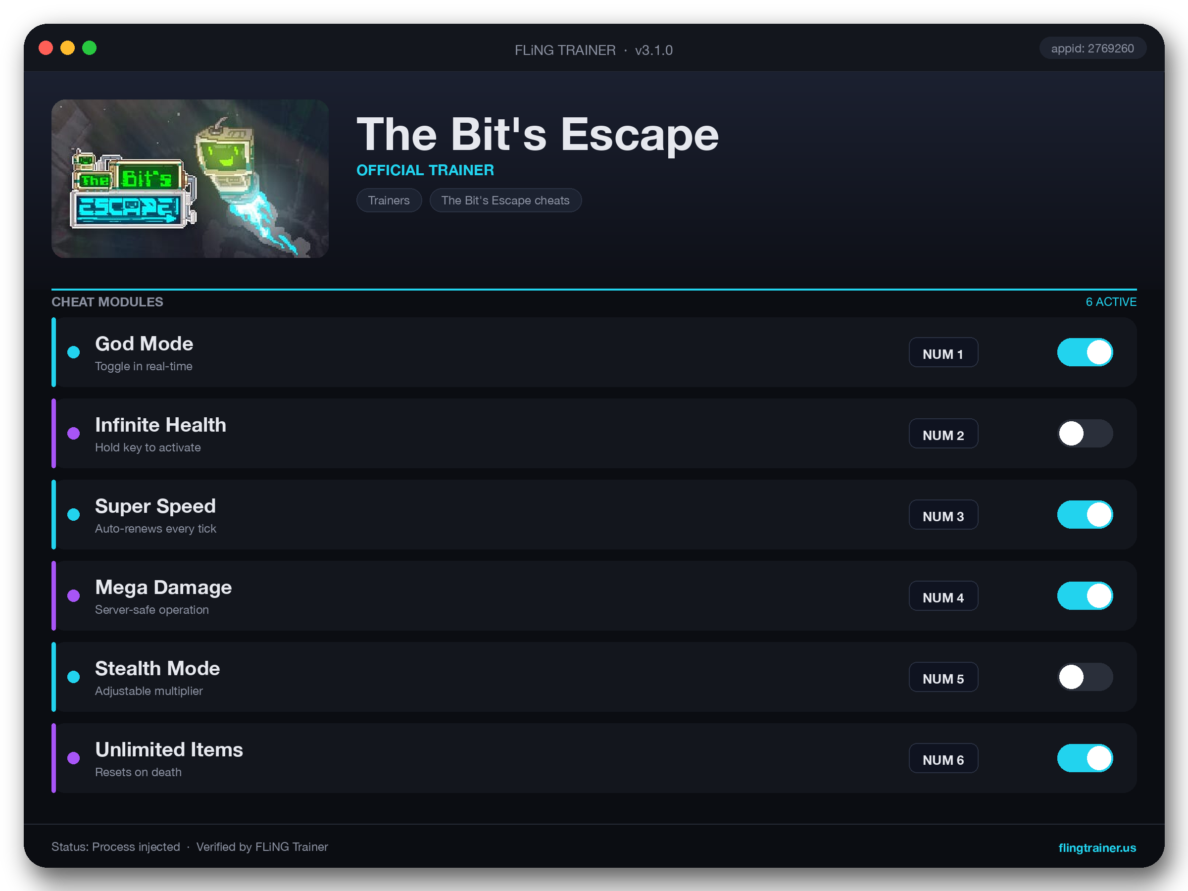 The Bit's Escape Trainer interface