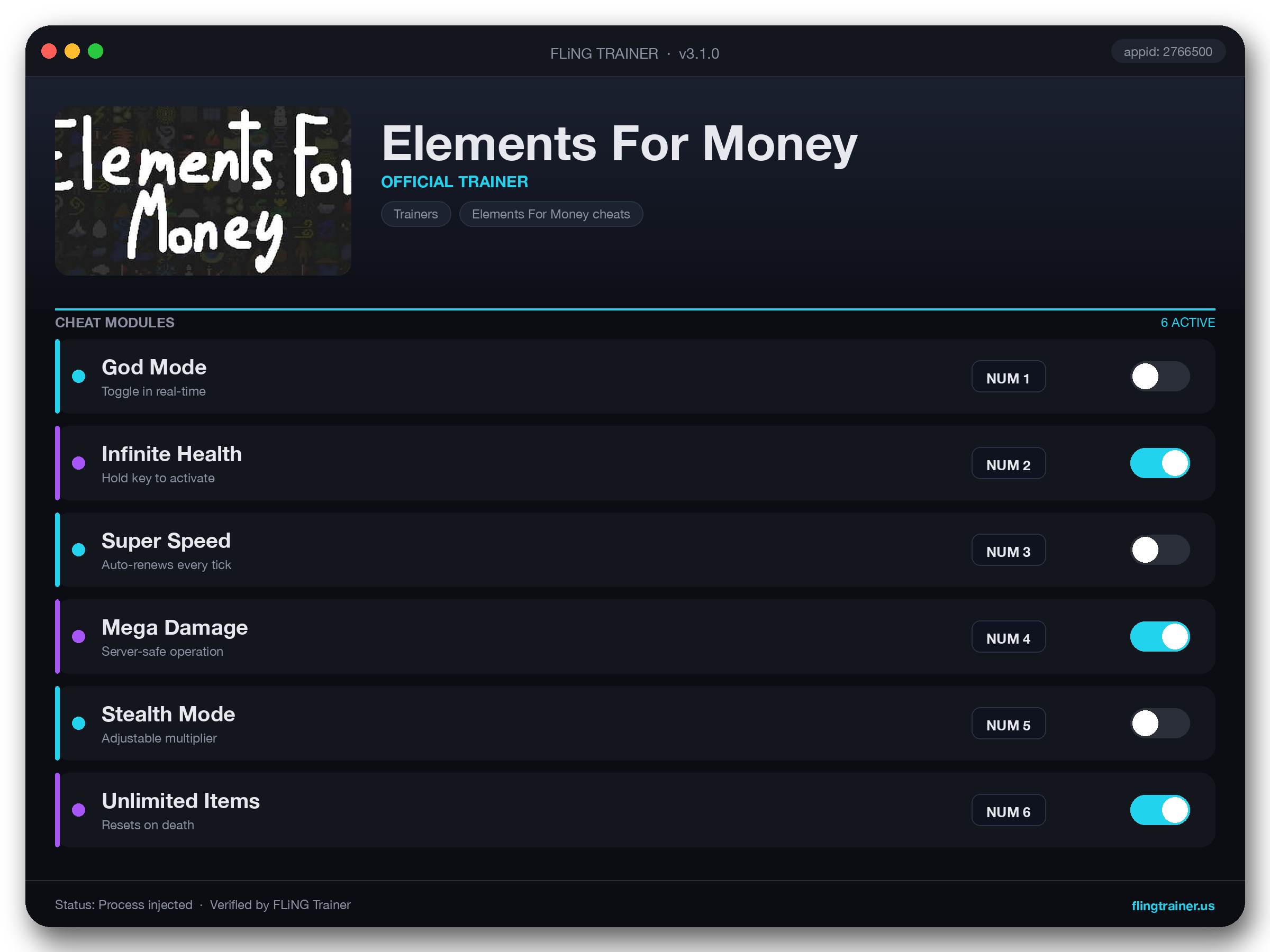 Elements For Money Trainer interface