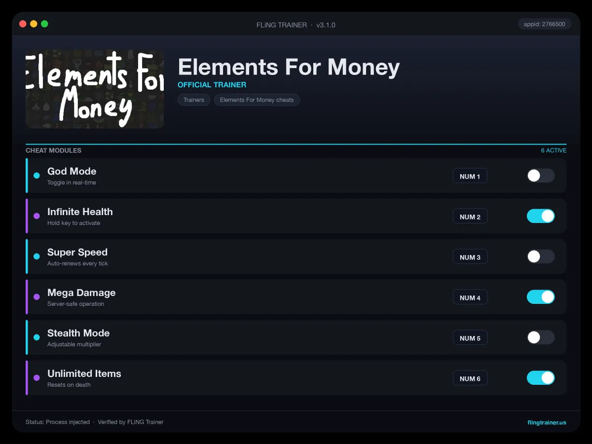 Elements For Money Trainer interface