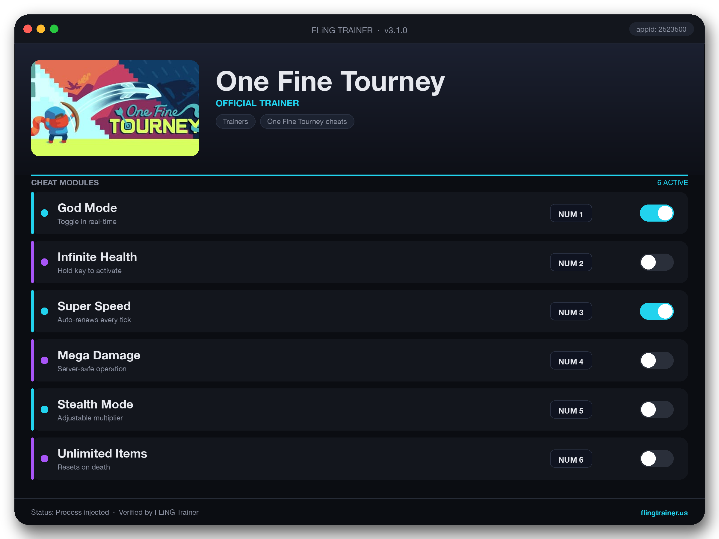 One Fine Tourney Trainer interface
