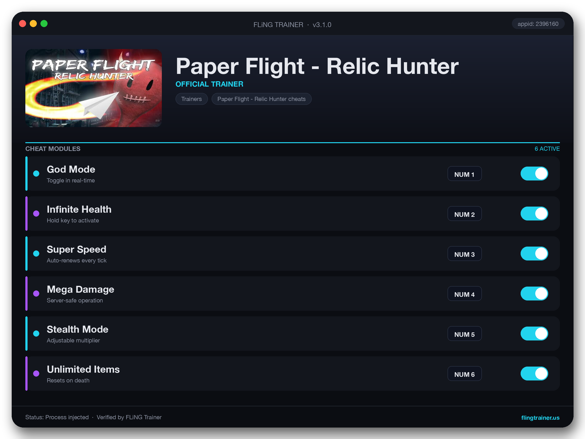 Paper Flight - Relic Hunter Trainer interface