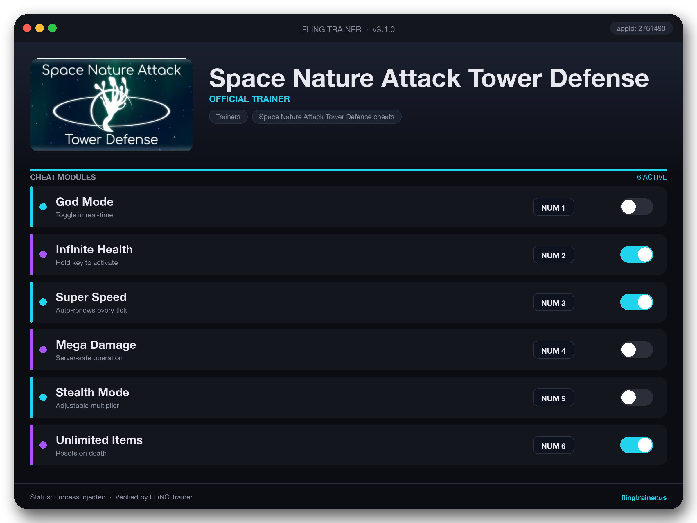 Space Nature Attack Tower Defense Trainer interface