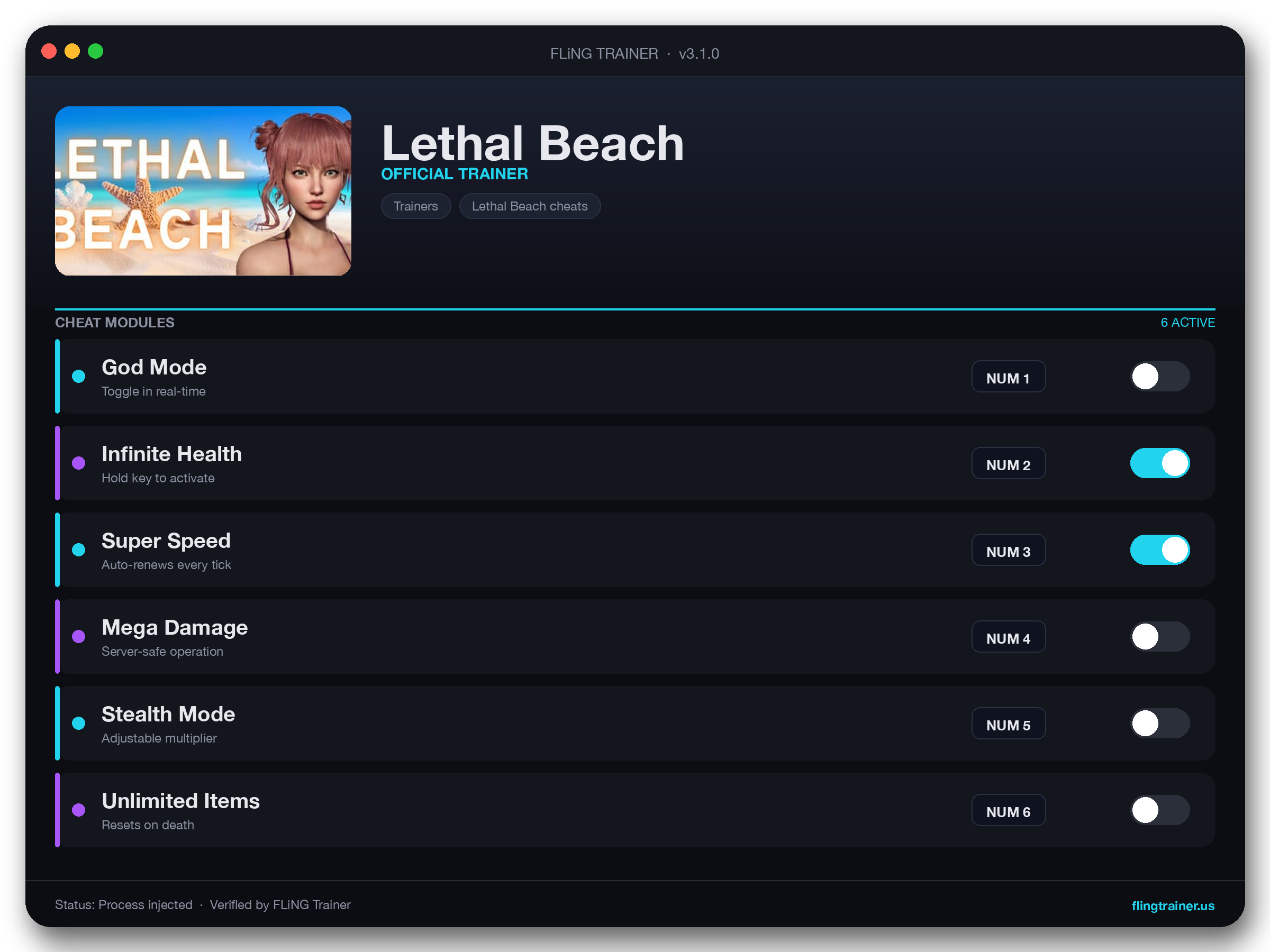 Lethal Beach Trainer interface