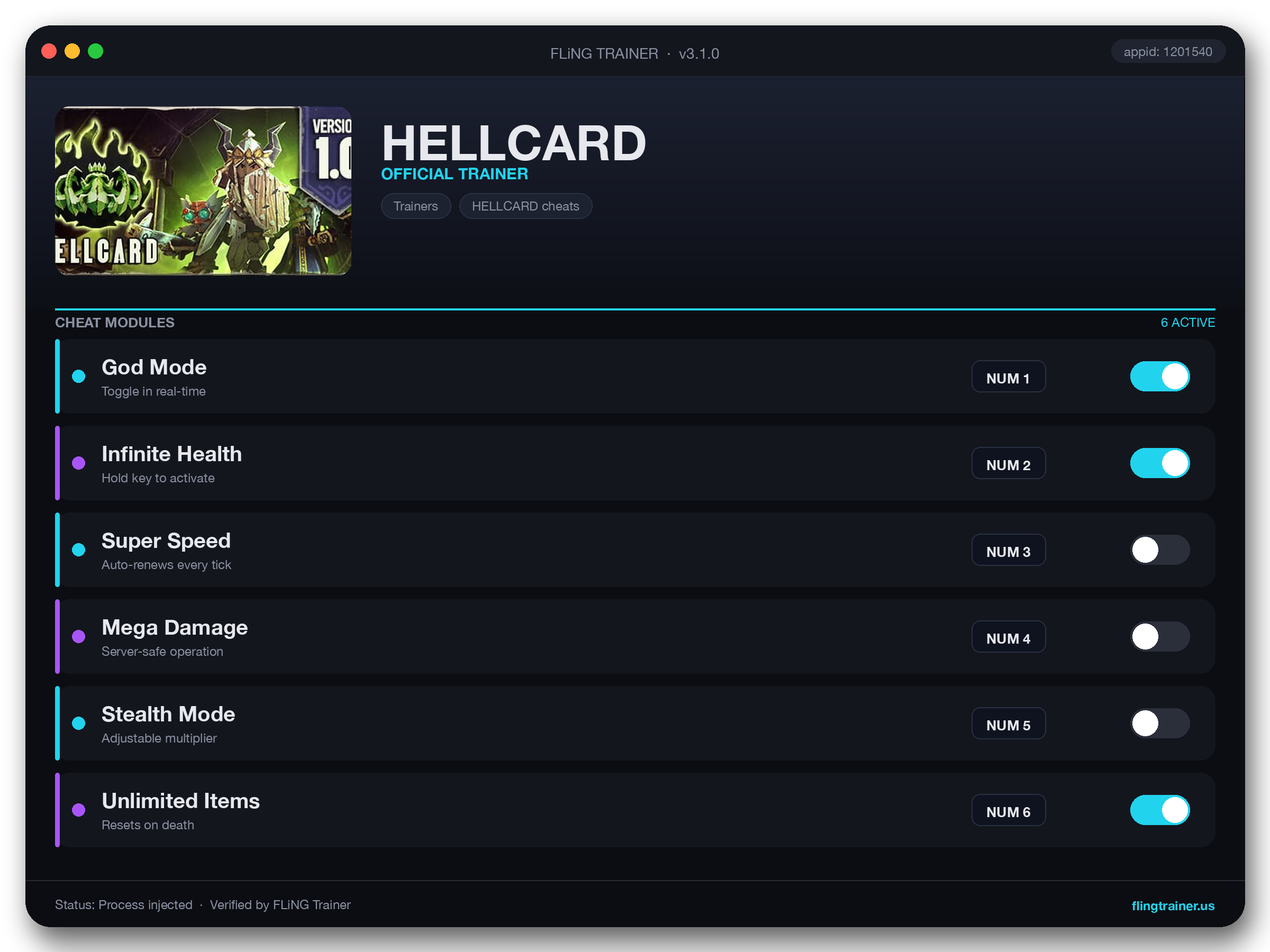 HELLCARD Trainer interface