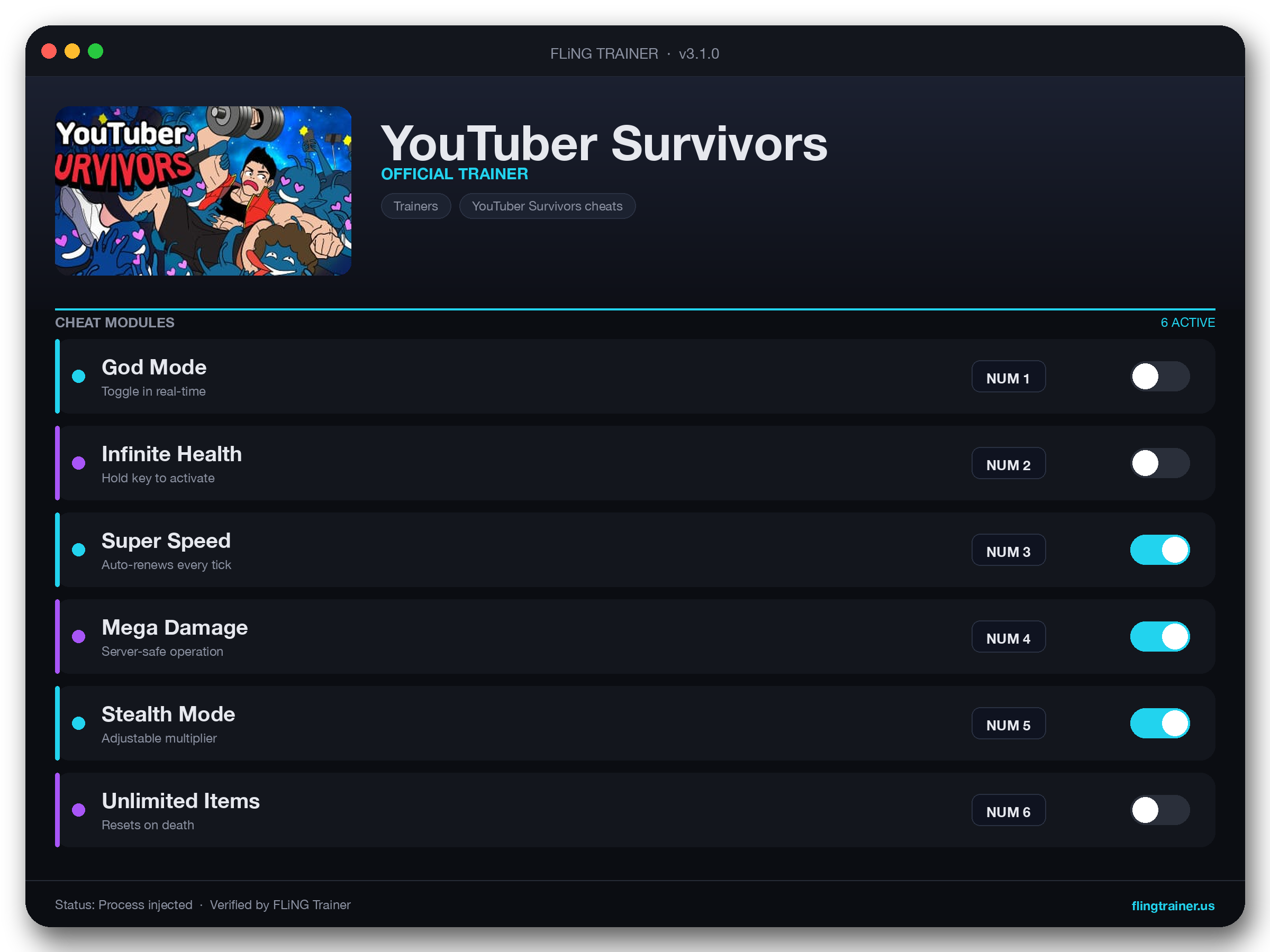 YouTuber Survivors Trainer interface
