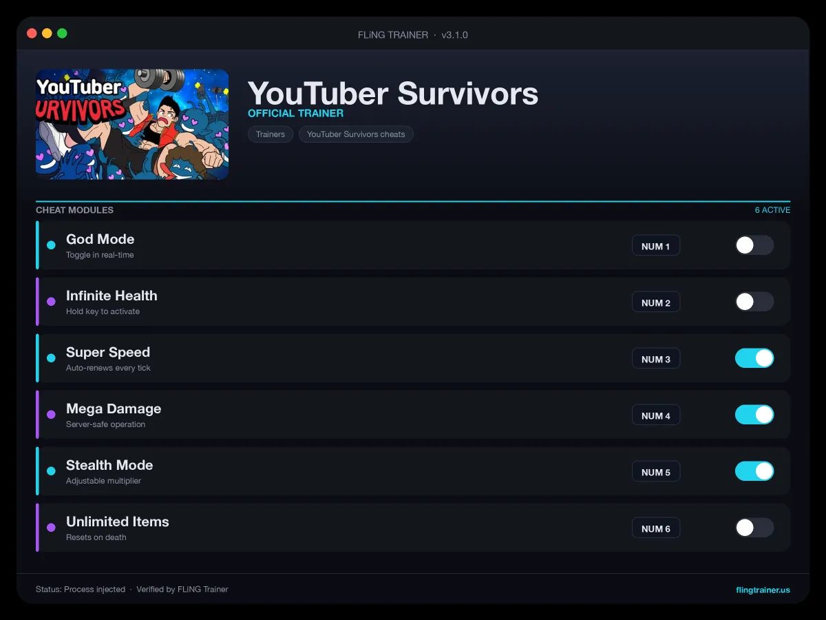 YouTuber Survivors Trainer interface
