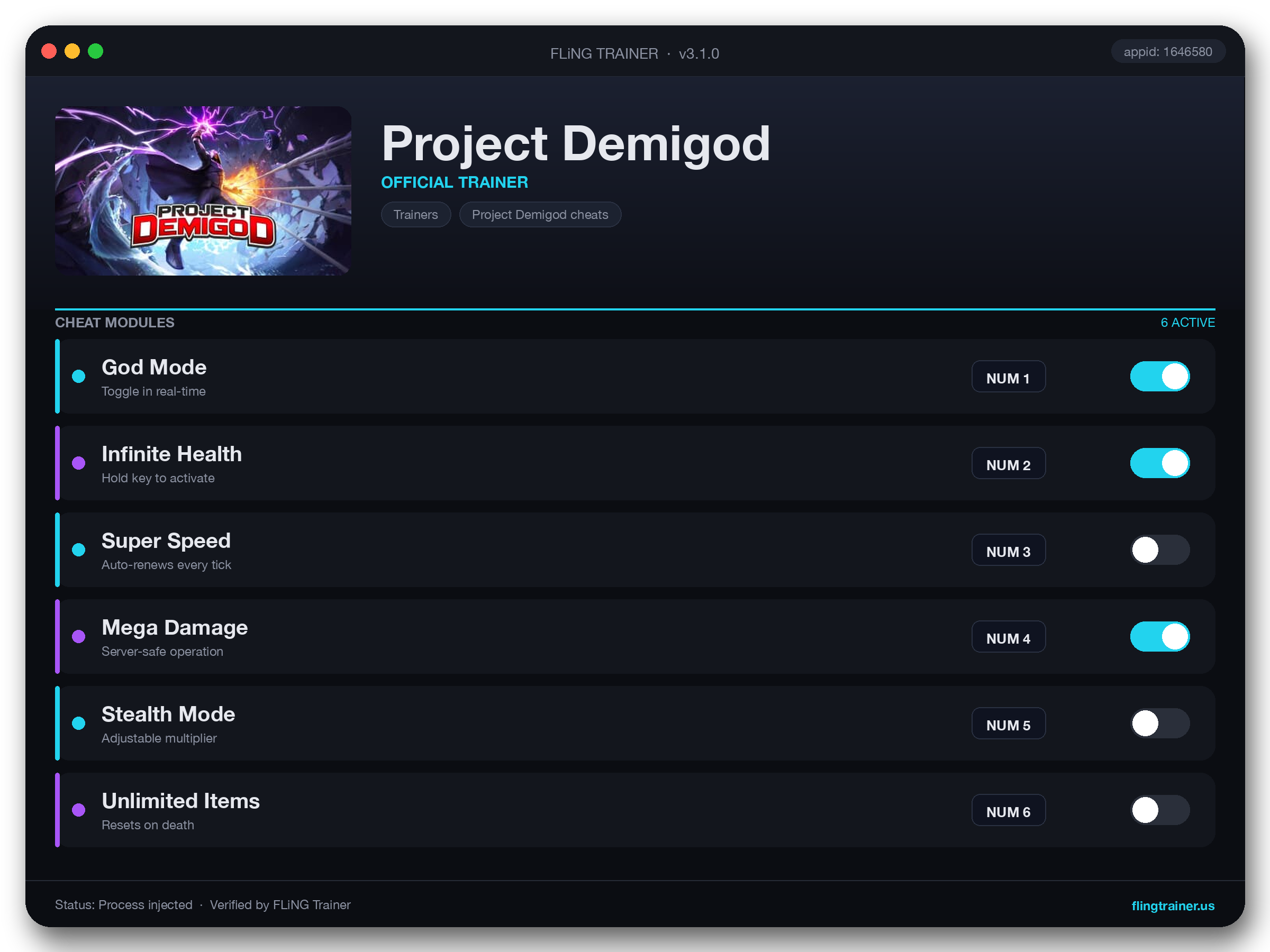 Project Demigod Trainer interface