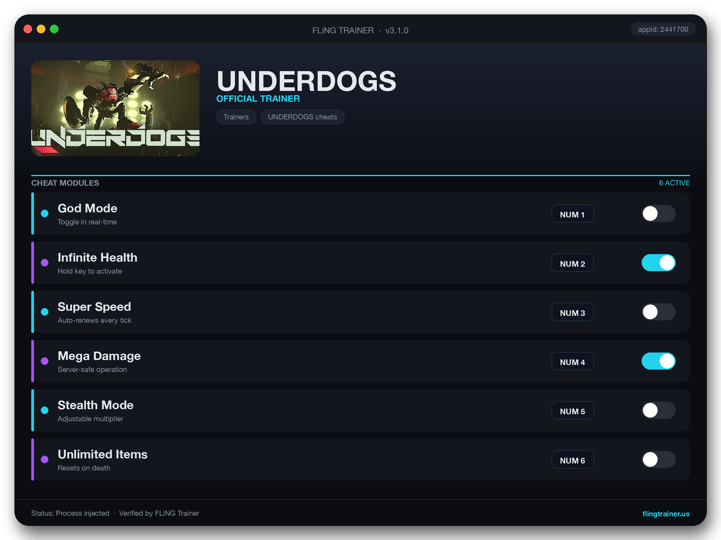 UNDERDOGS Trainer interface