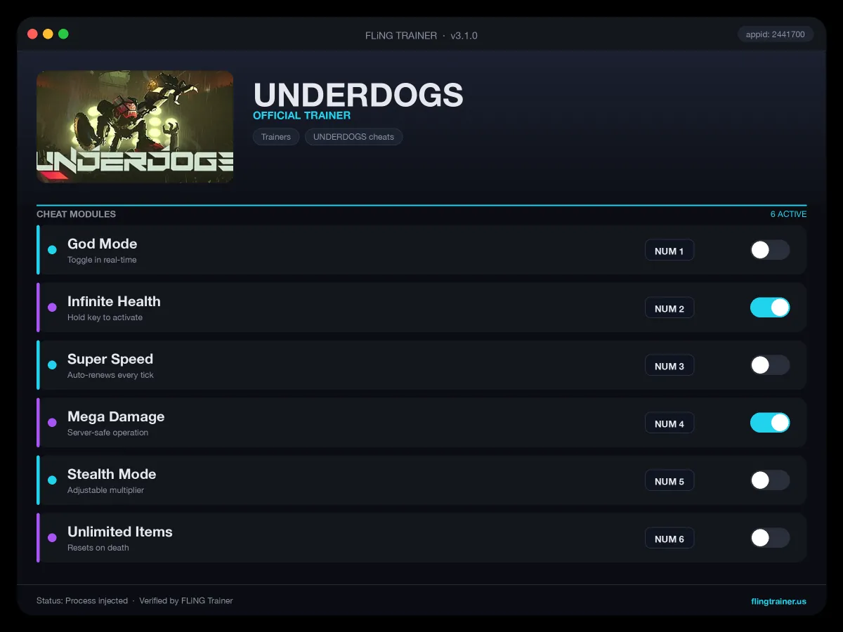 UNDERDOGS Trainer interface