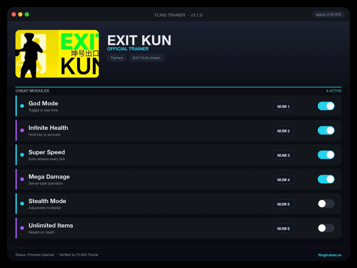EXIT KUN Trainer interface