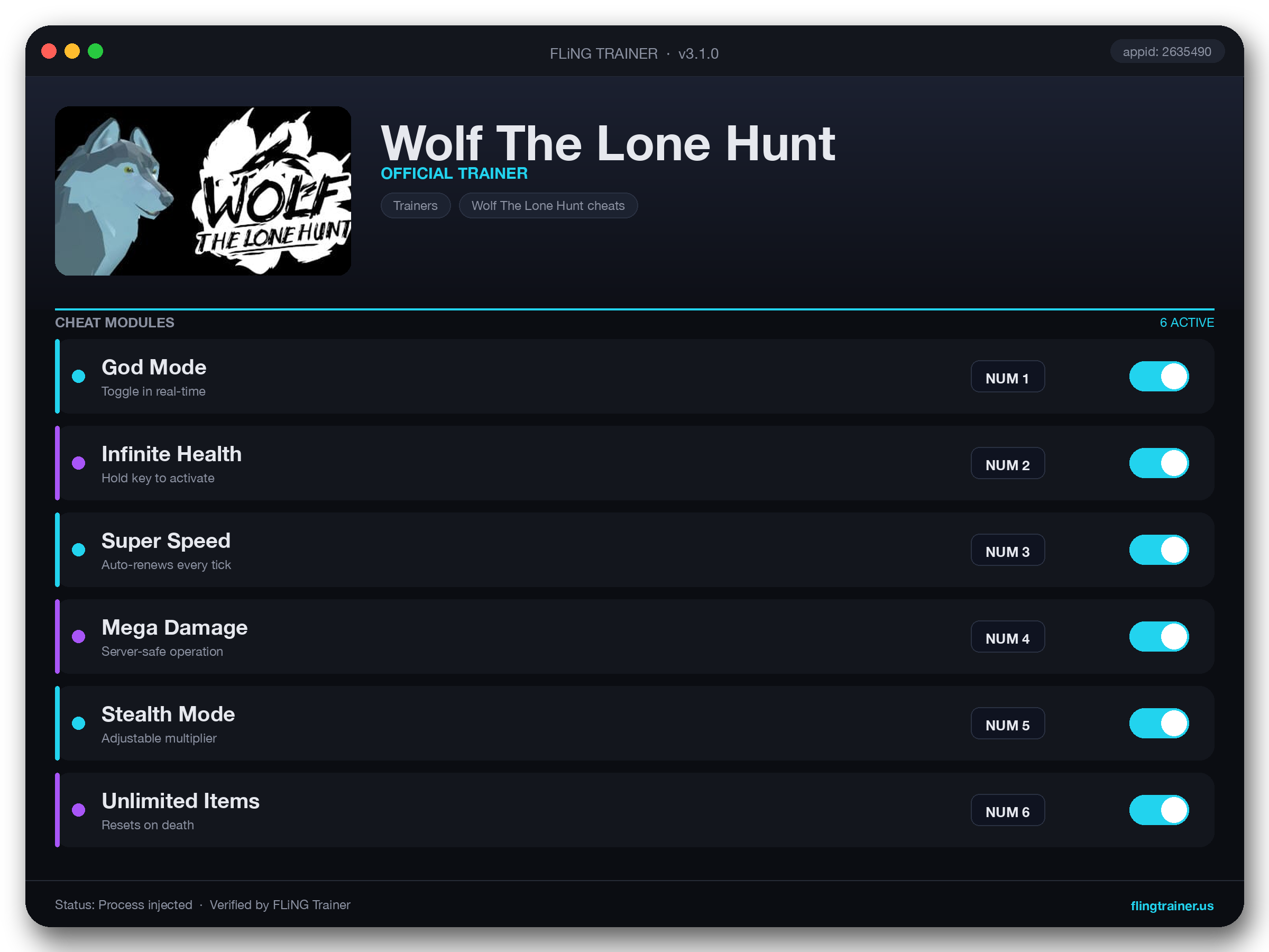 Wolf The Lone Hunt Trainer interface