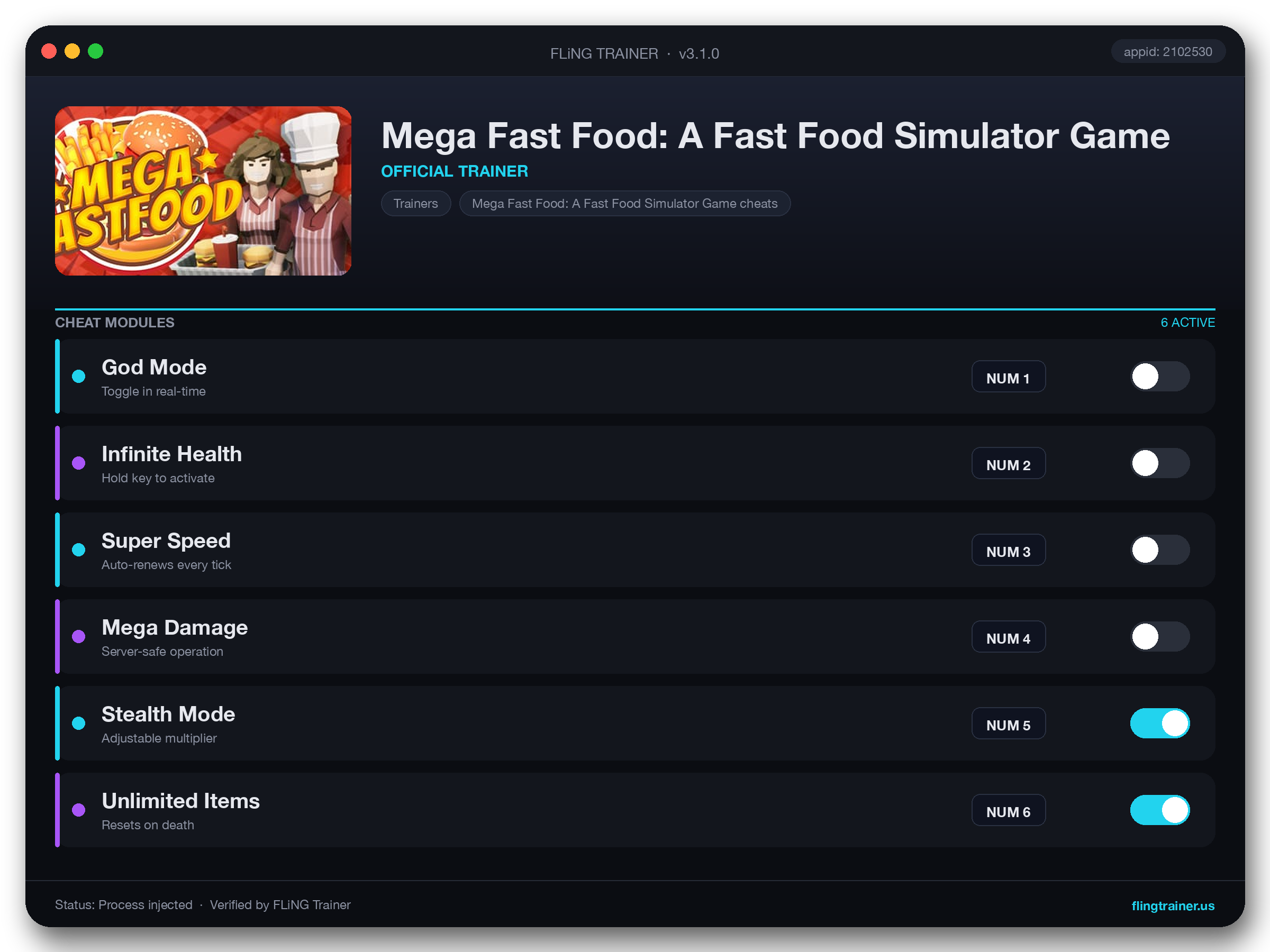 Mega Fast Food: A Fast Food Simulator Game Trainer interface
