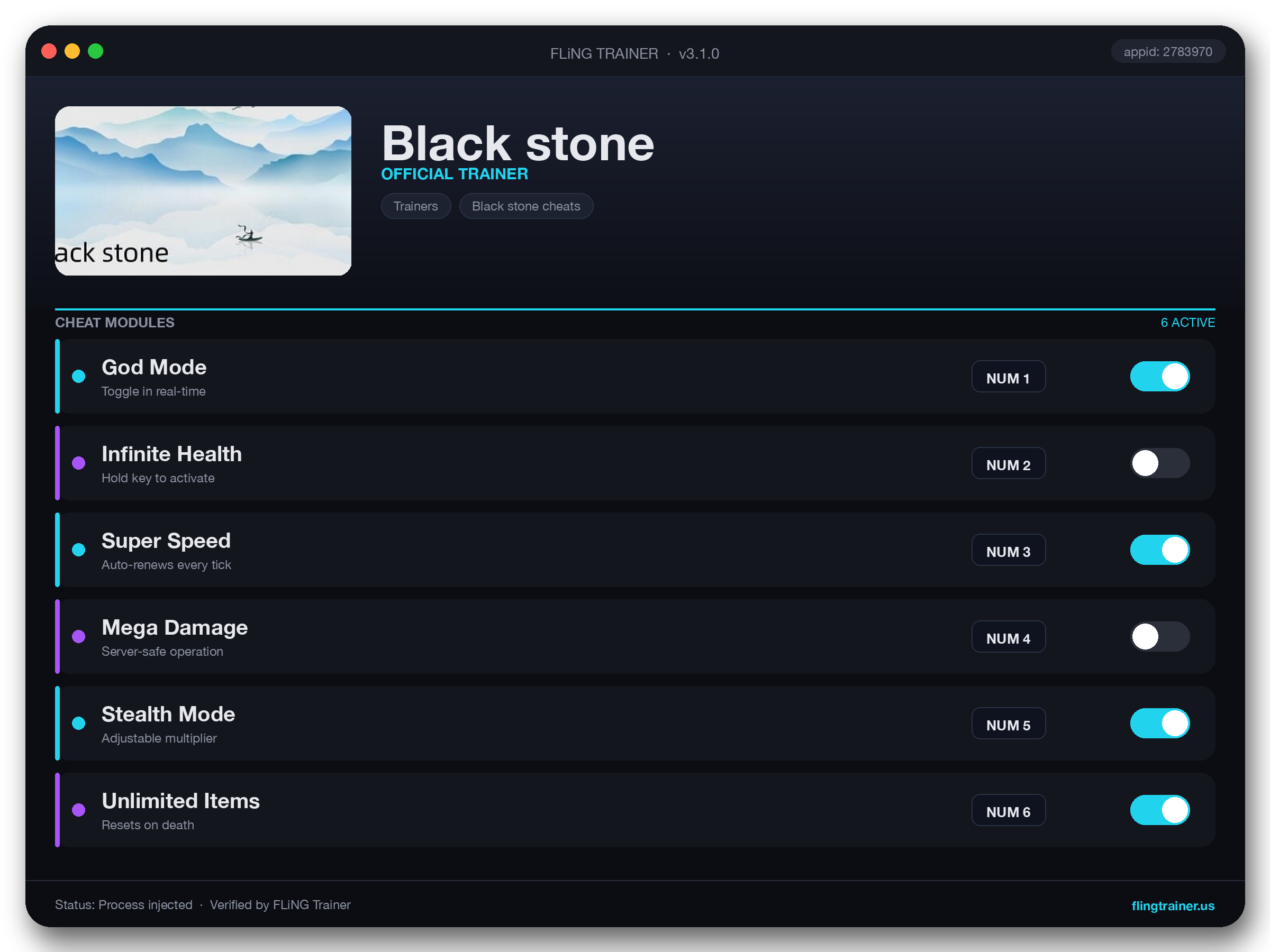 Black stone Trainer interface