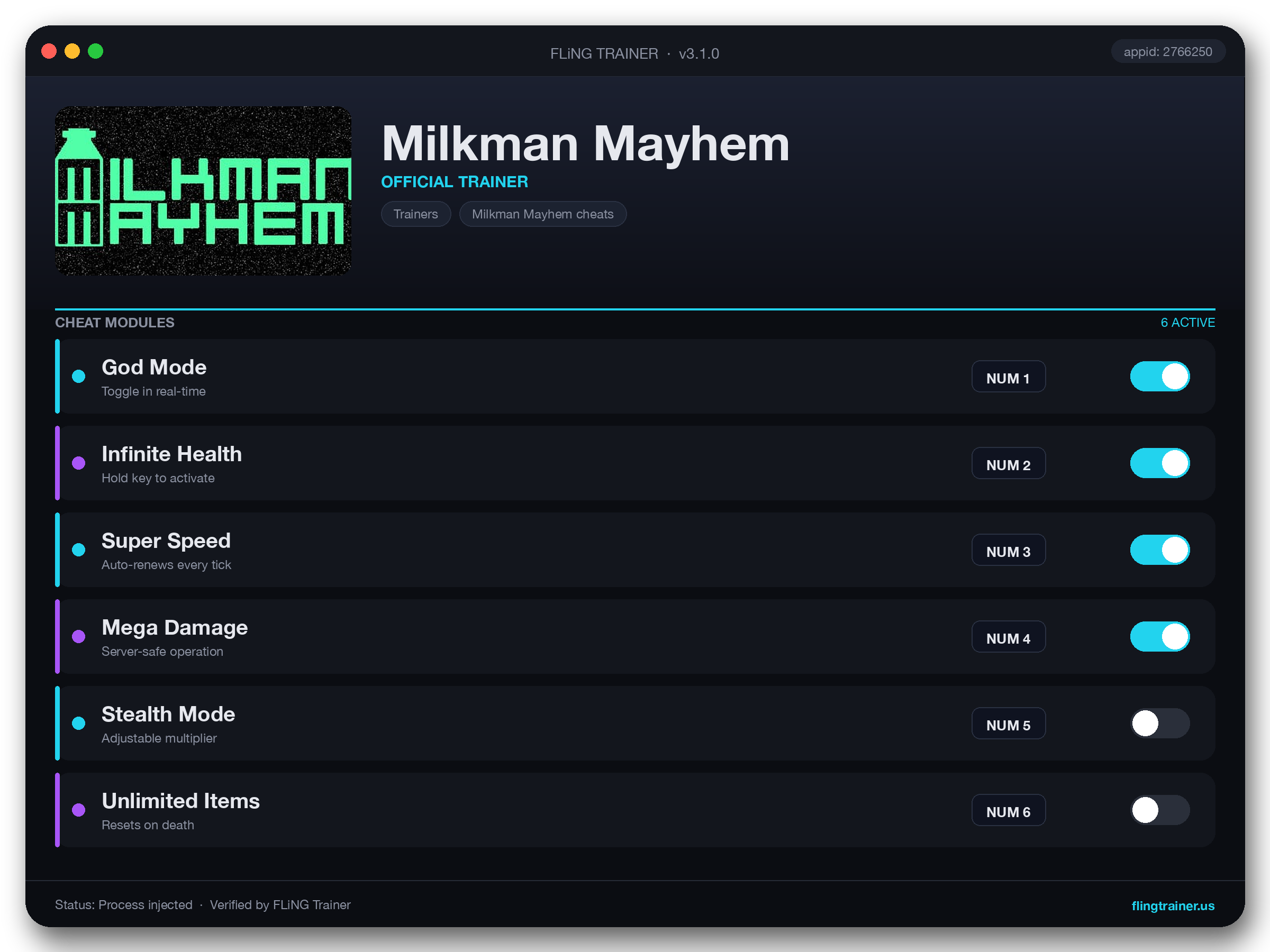 Milkman Mayhem Trainer interface