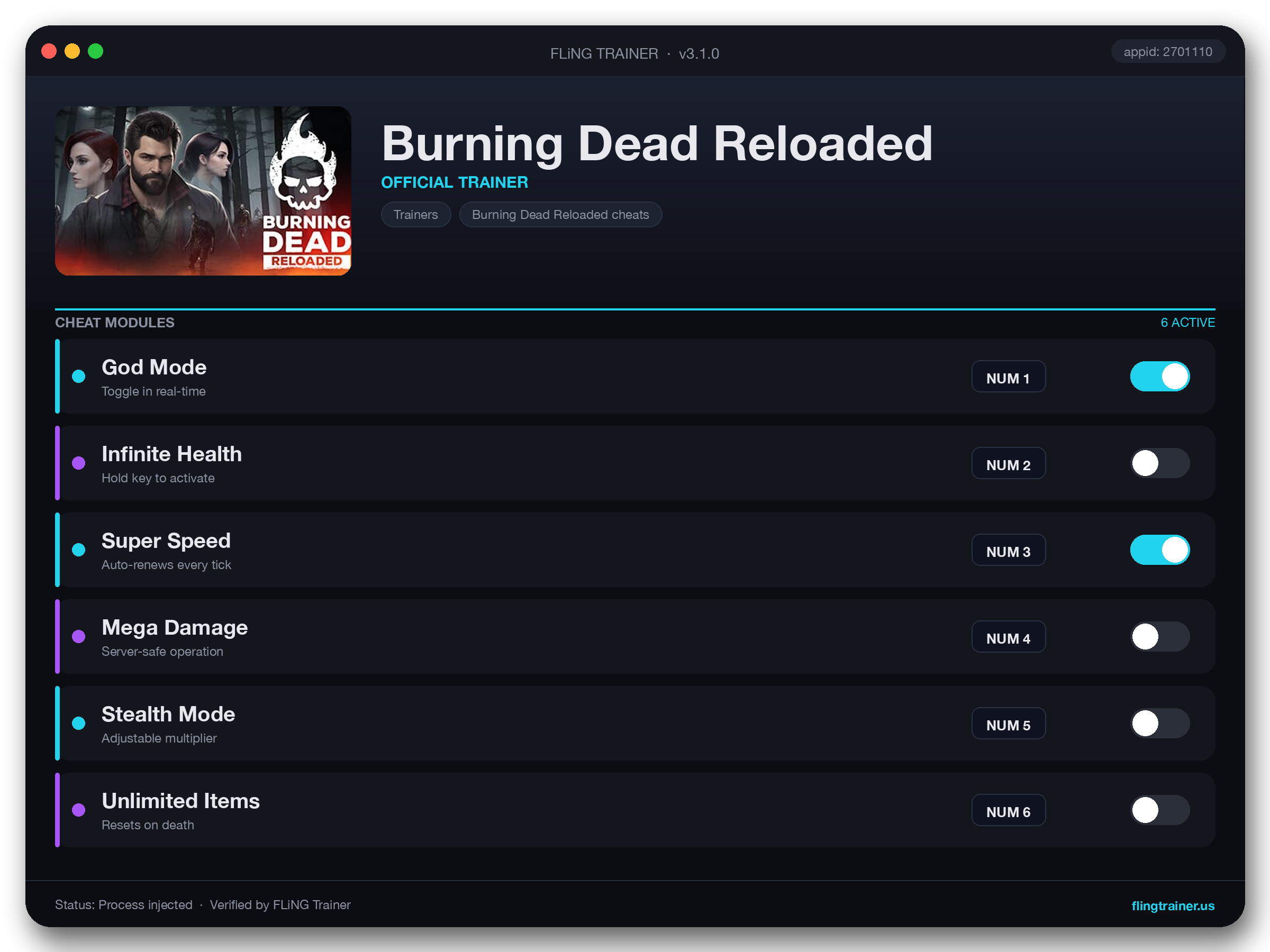 Burning Dead Reloaded Trainer interface