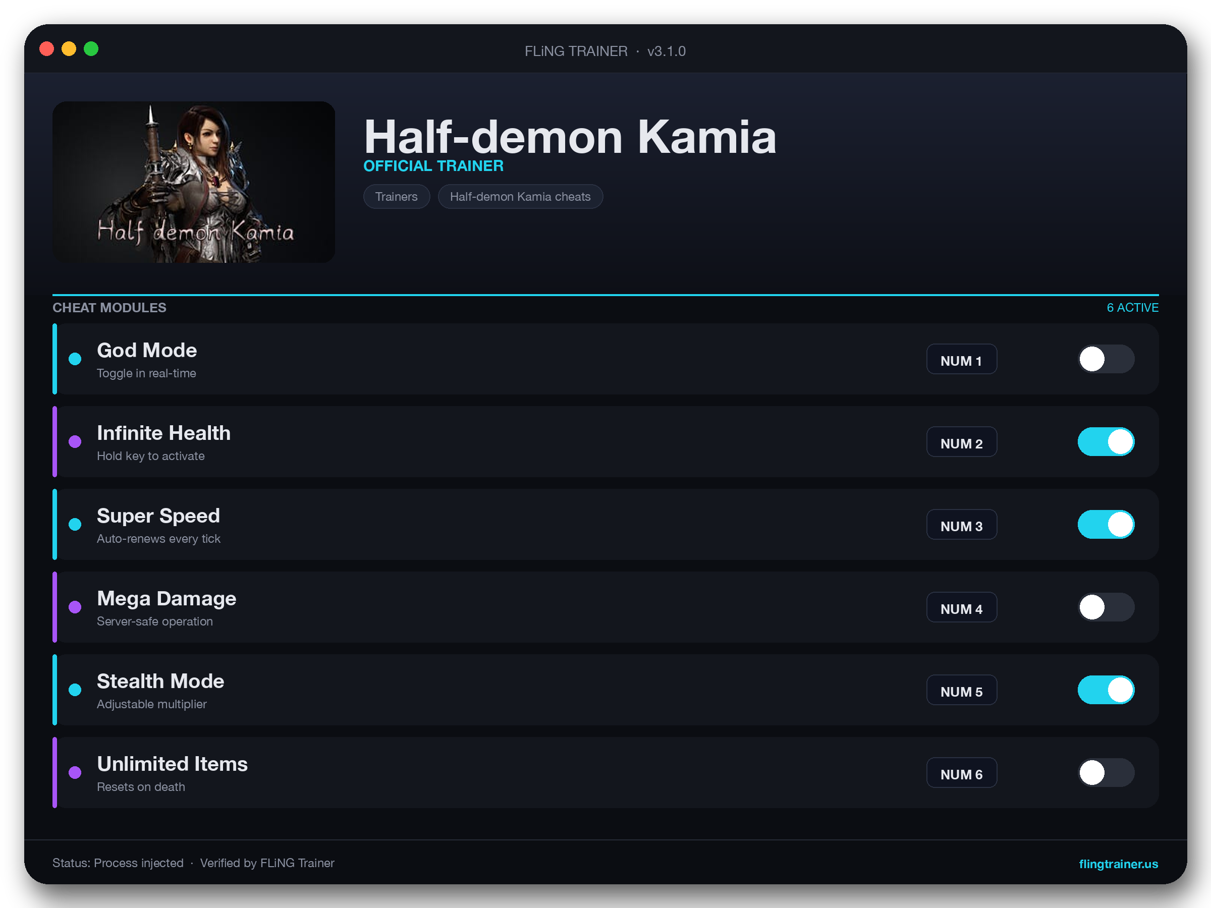 Half-demon Kamia Trainer interface