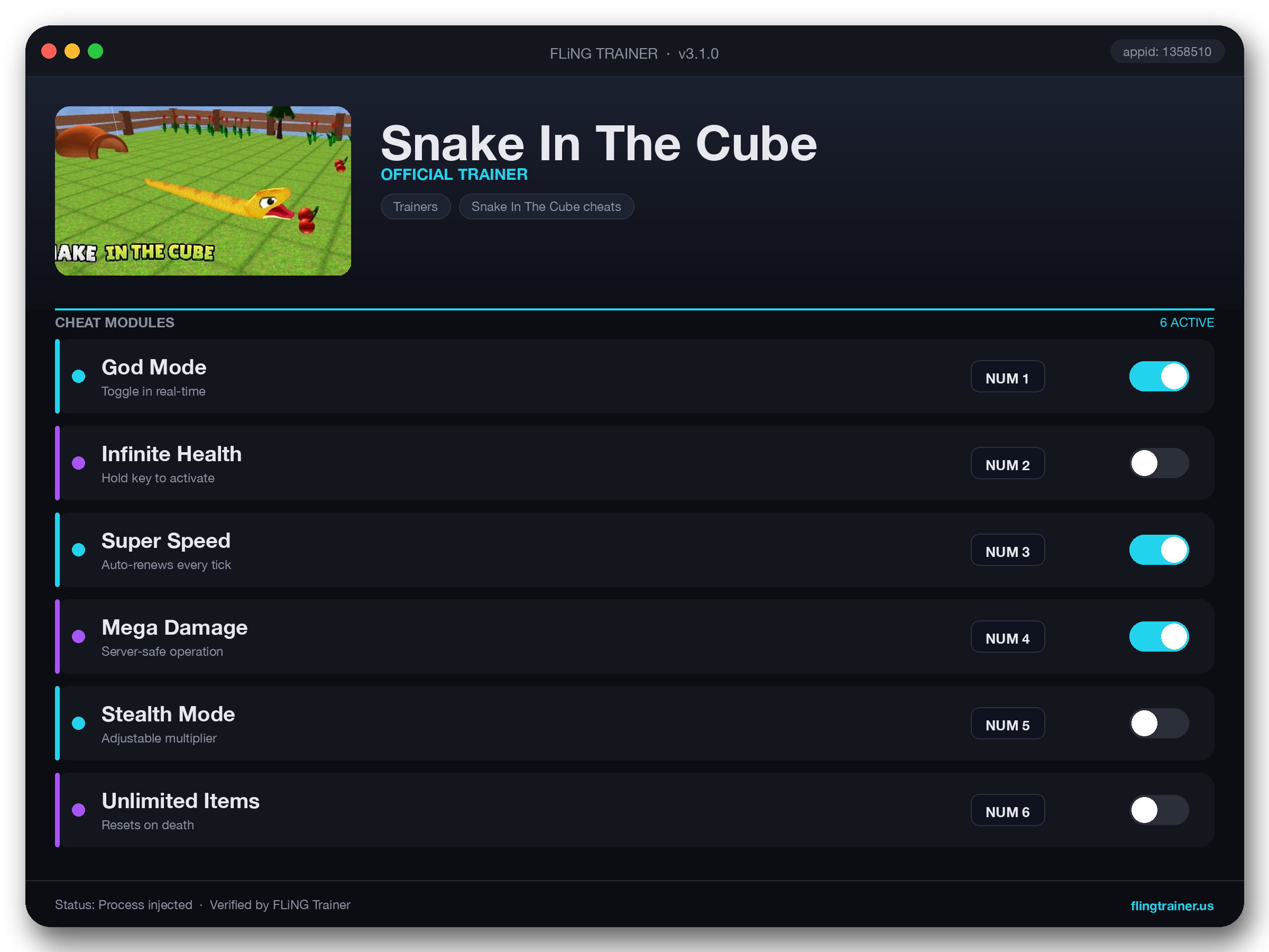 Snake In The Cube Trainer interface