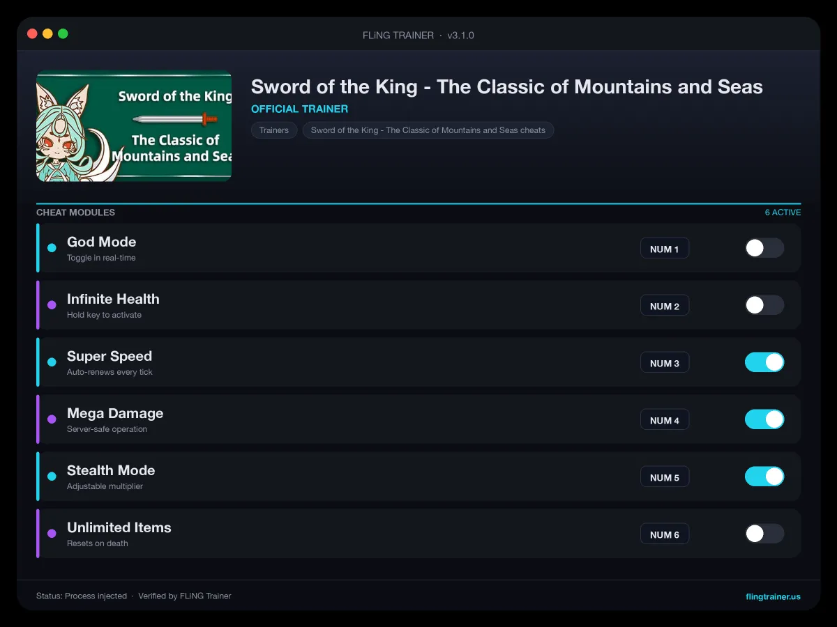Sword of the King - The Classic of Mountains and Seas Trainer interface