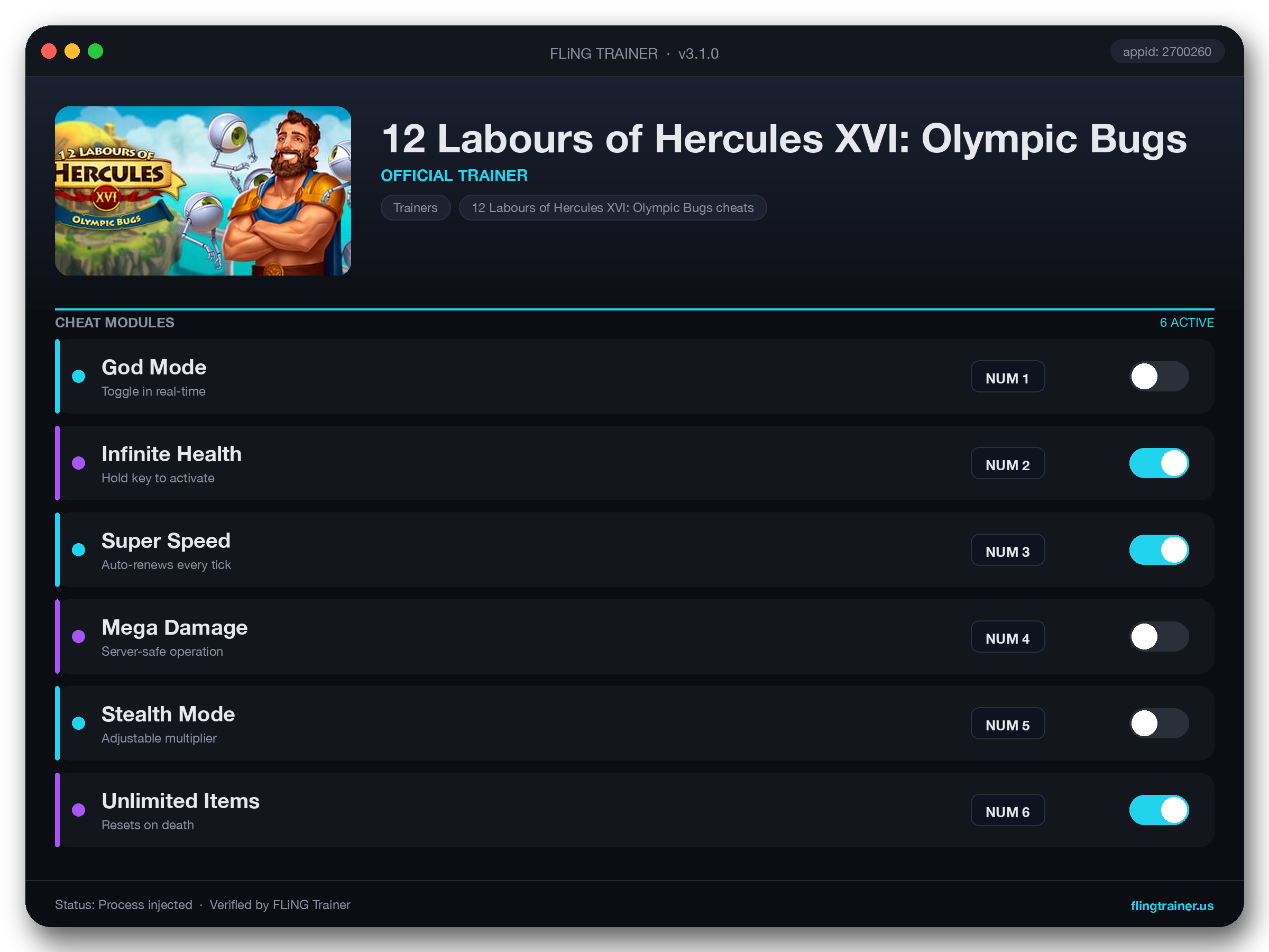 12 Labours of Hercules XVI: Olympic Bugs Trainer interface