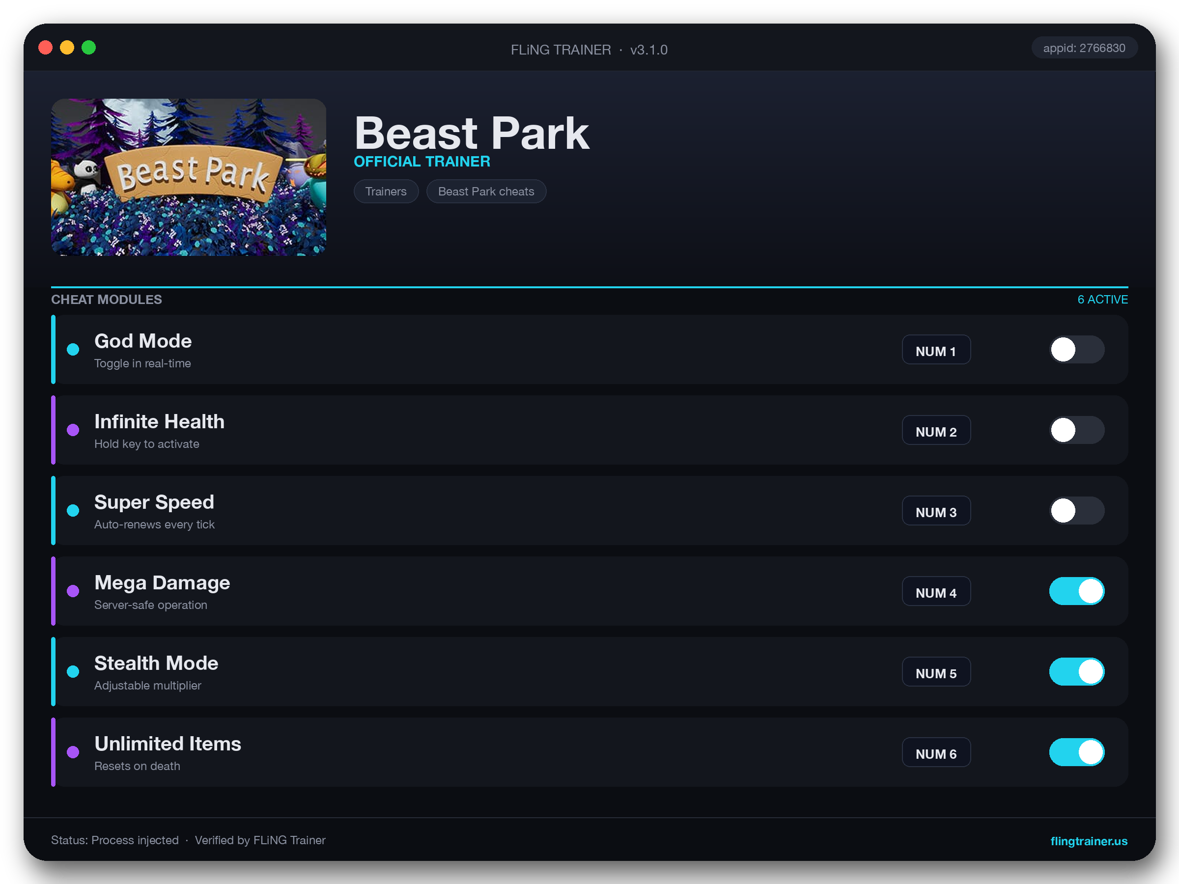 Beast Park Trainer interface