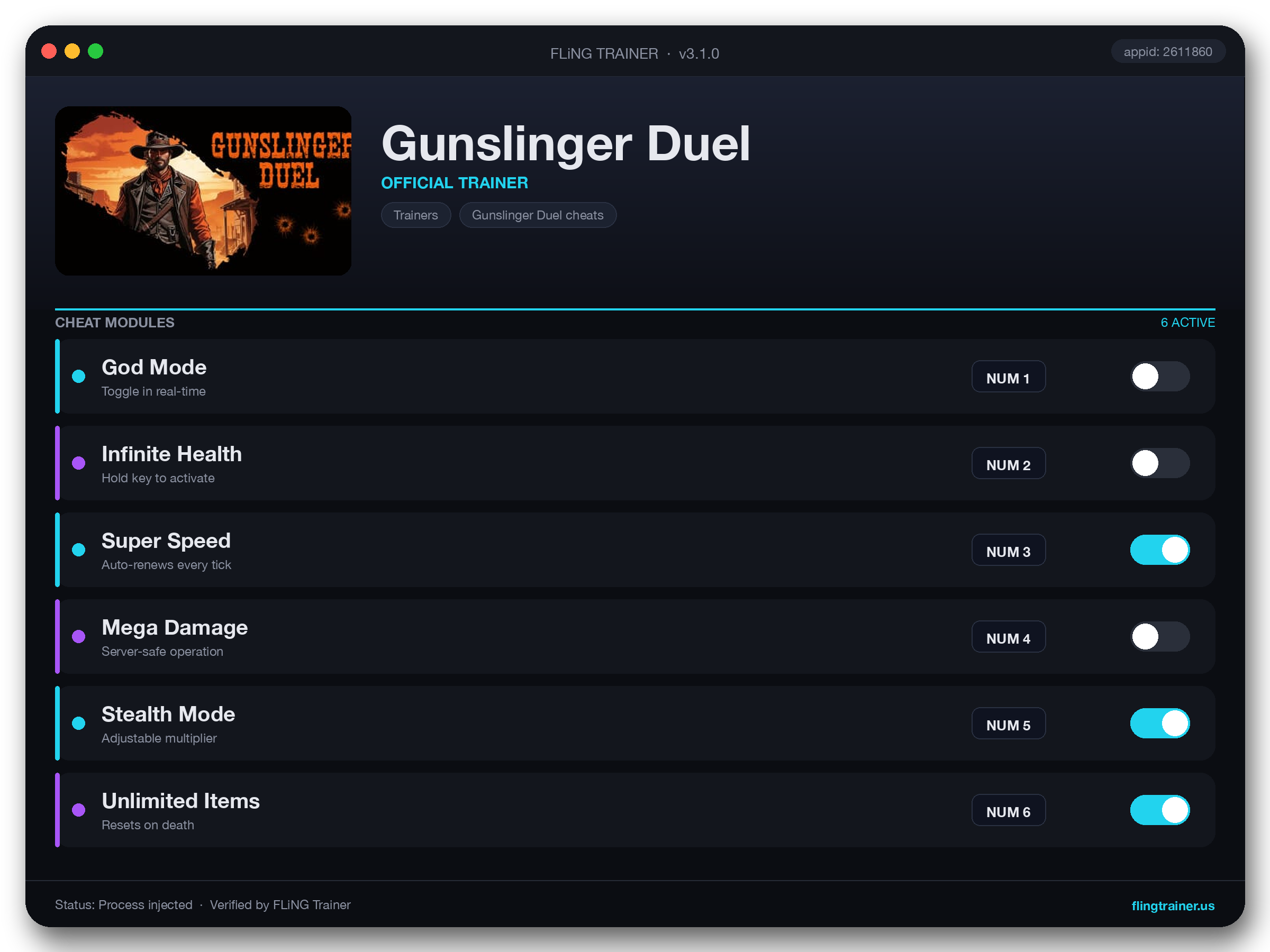 Gunslinger Duel Trainer interface