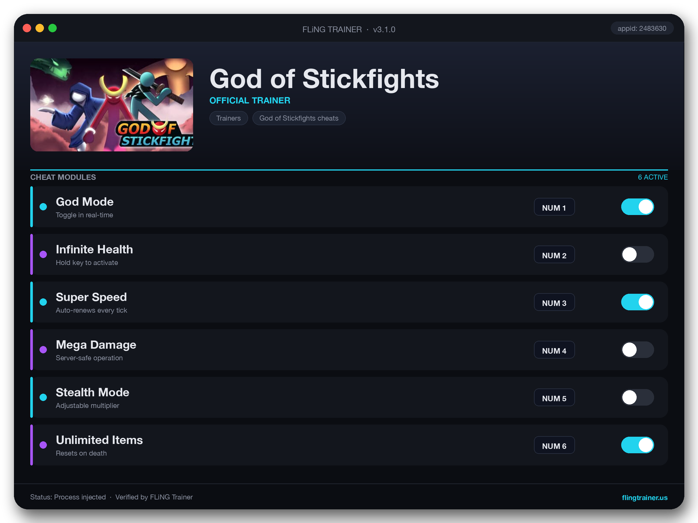 God of Stickfights Trainer interface