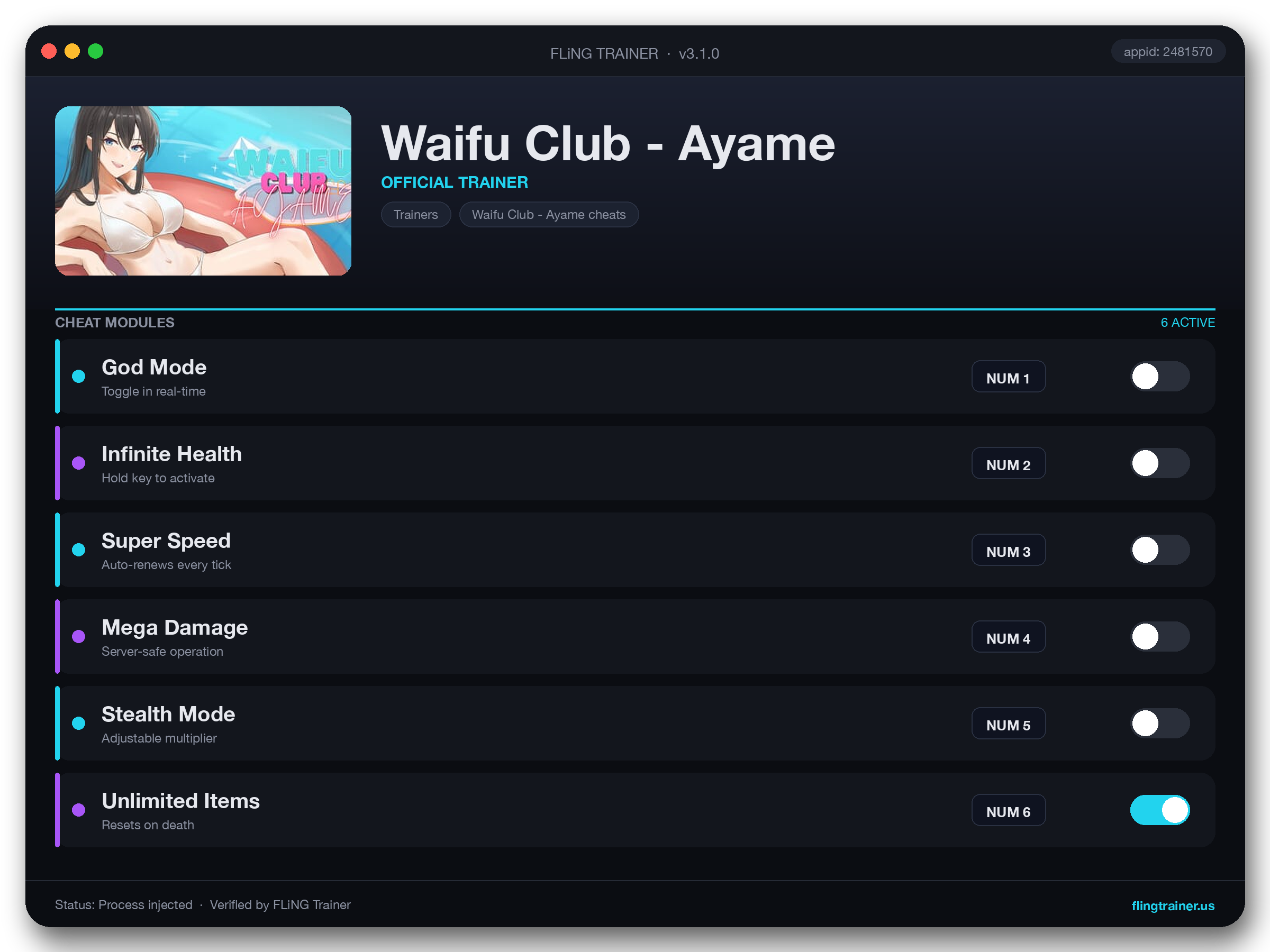 Waifu Club - Ayame Trainer interface