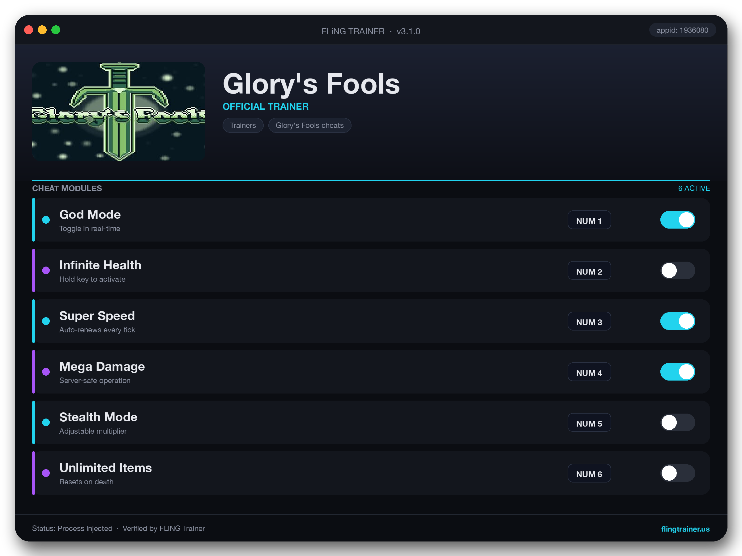 Glory's Fools Trainer interface