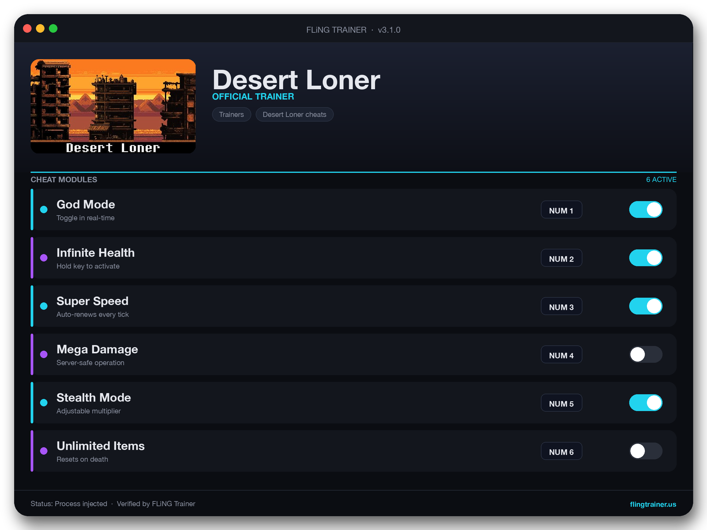 Desert Loner Trainer interface