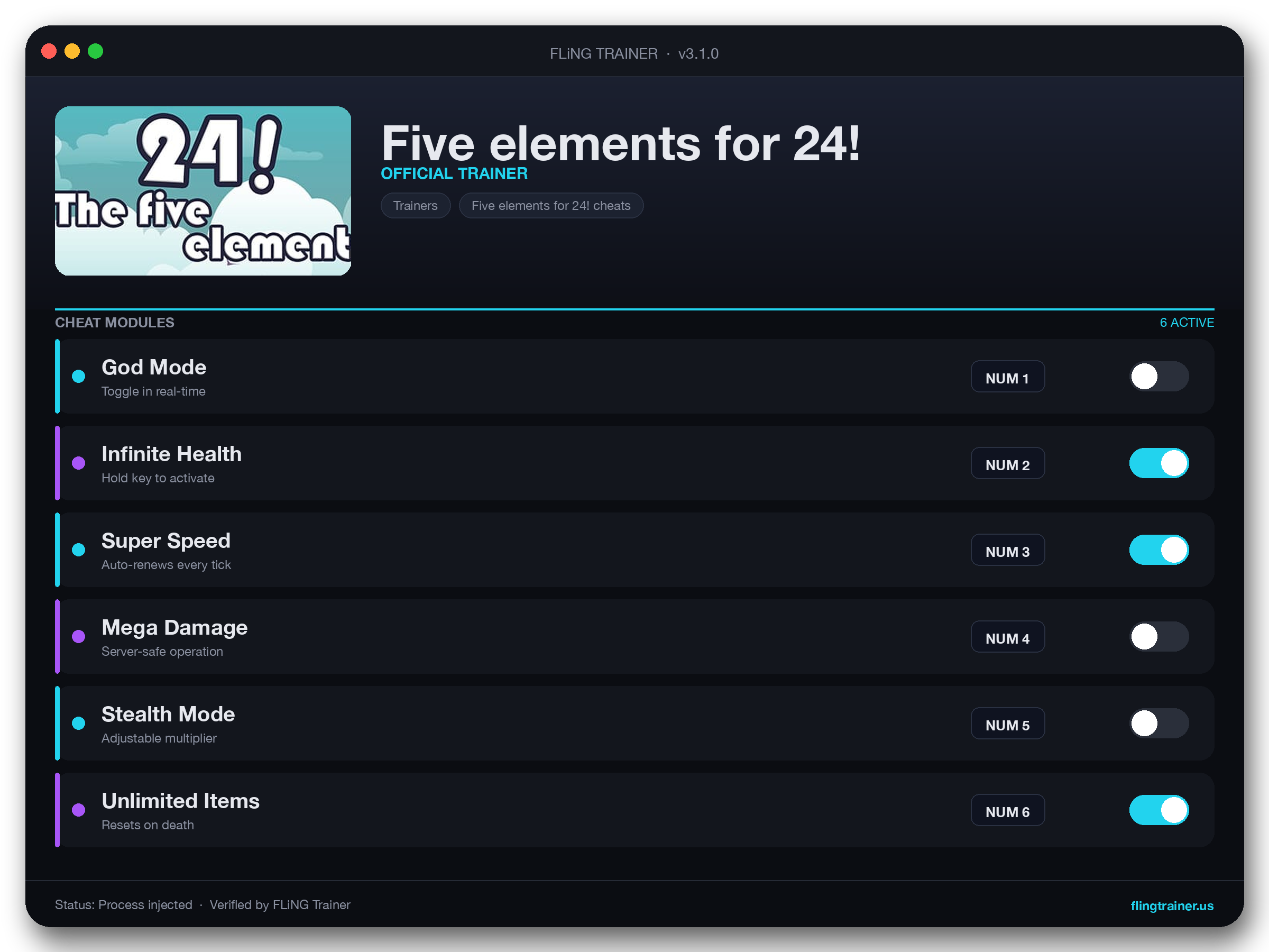 Five elements for 24! Trainer interface
