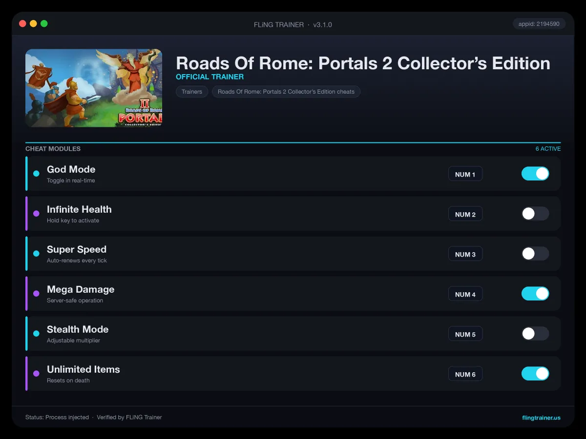 Roads Of Rome: Portals 2 Collector’s Edition Trainer interface