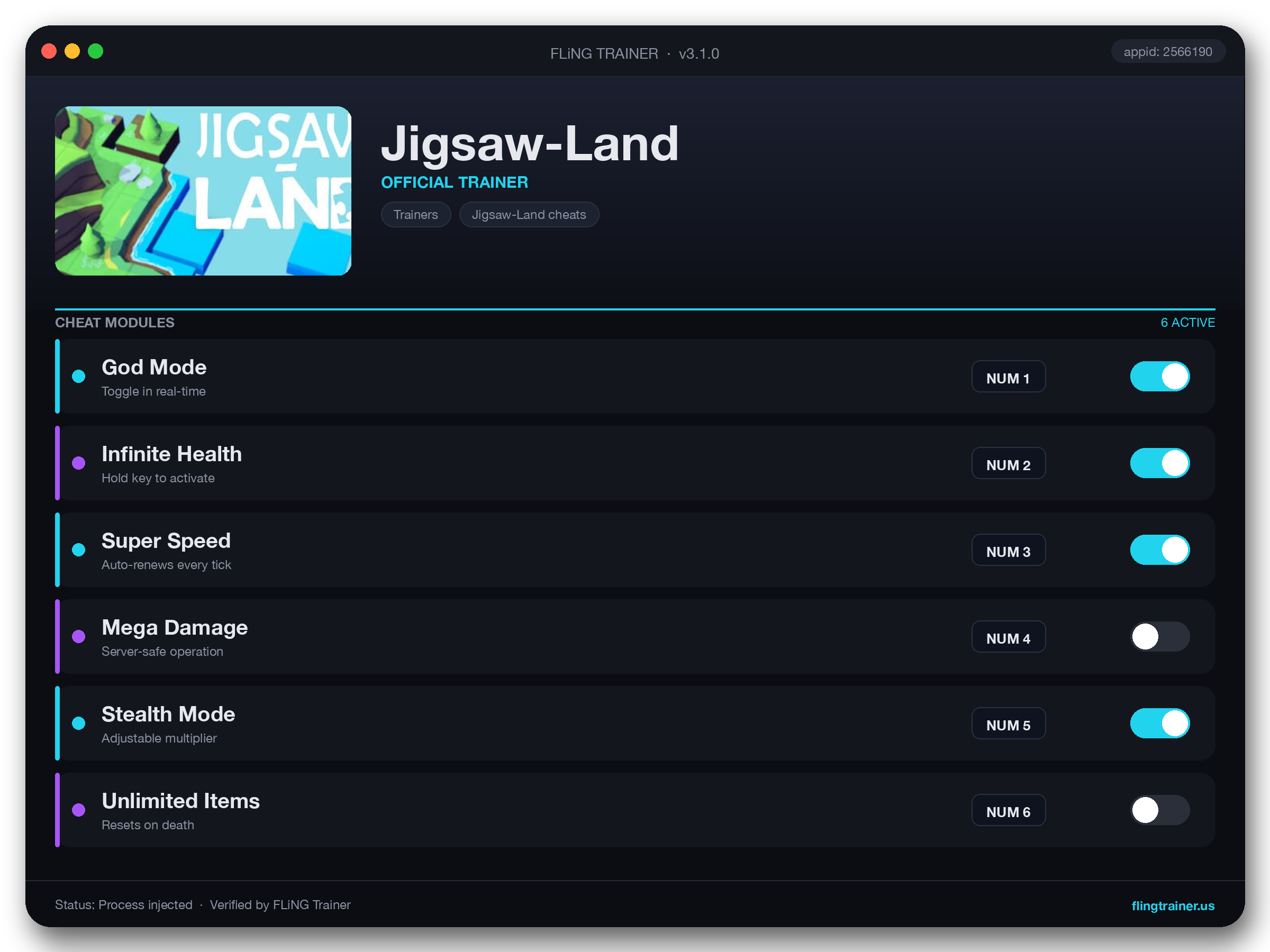Jigsaw-Land Trainer interface