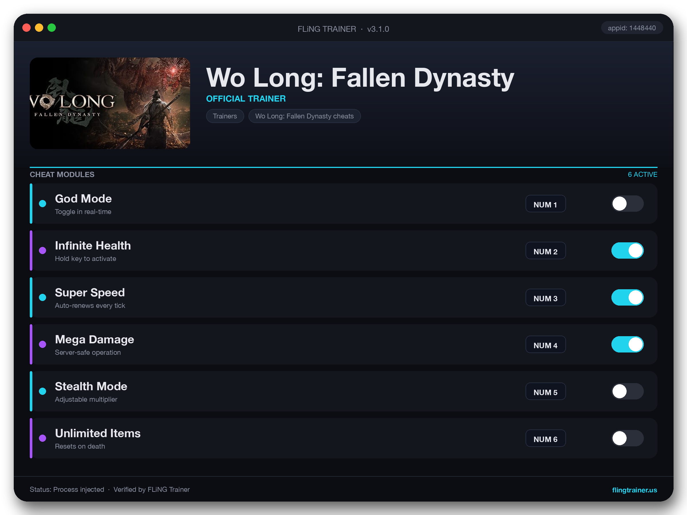Wo Long: Fallen Dynasty Trainer interface