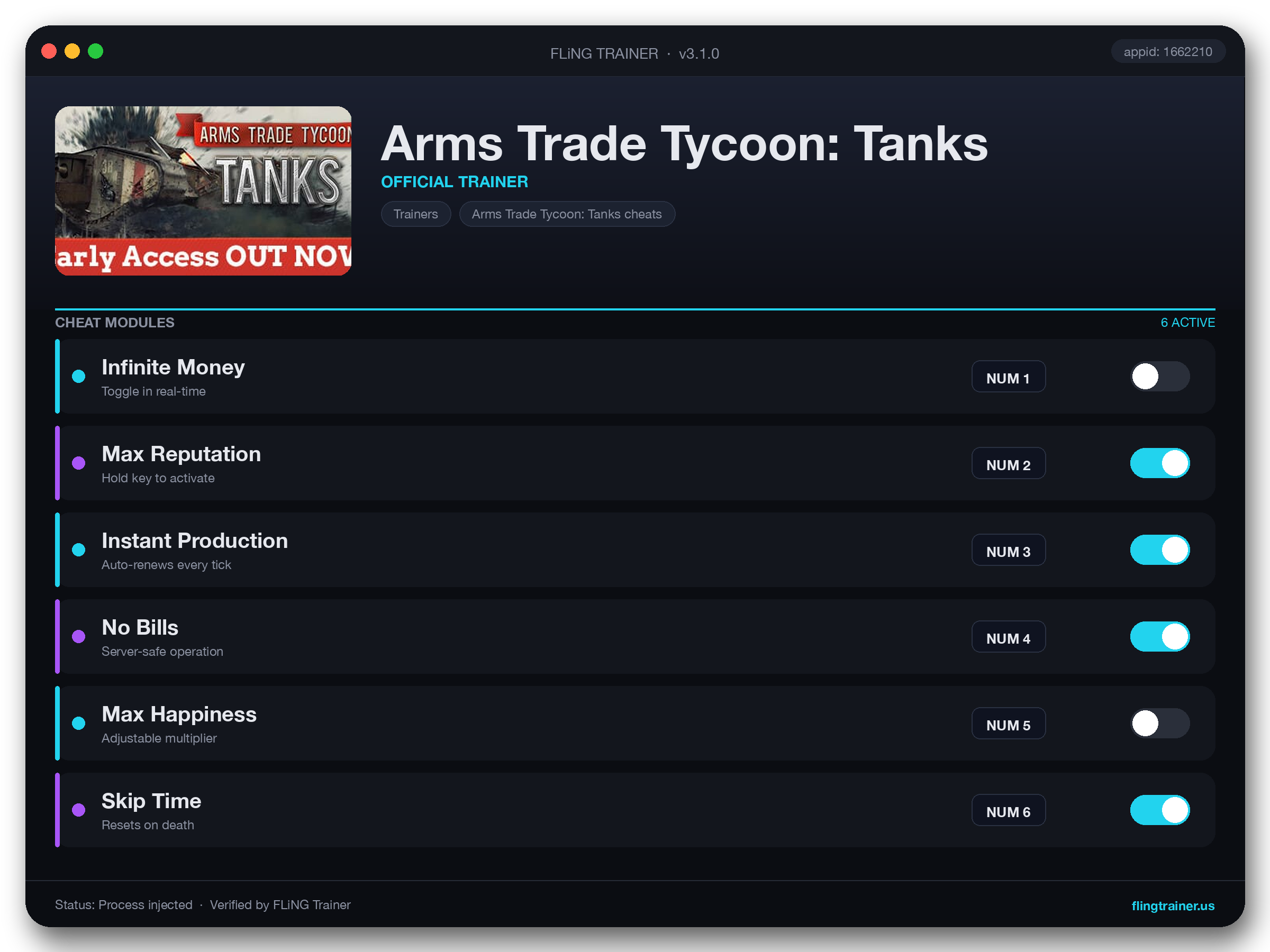 Arms Trade Tycoon: Tanks Trainer interface