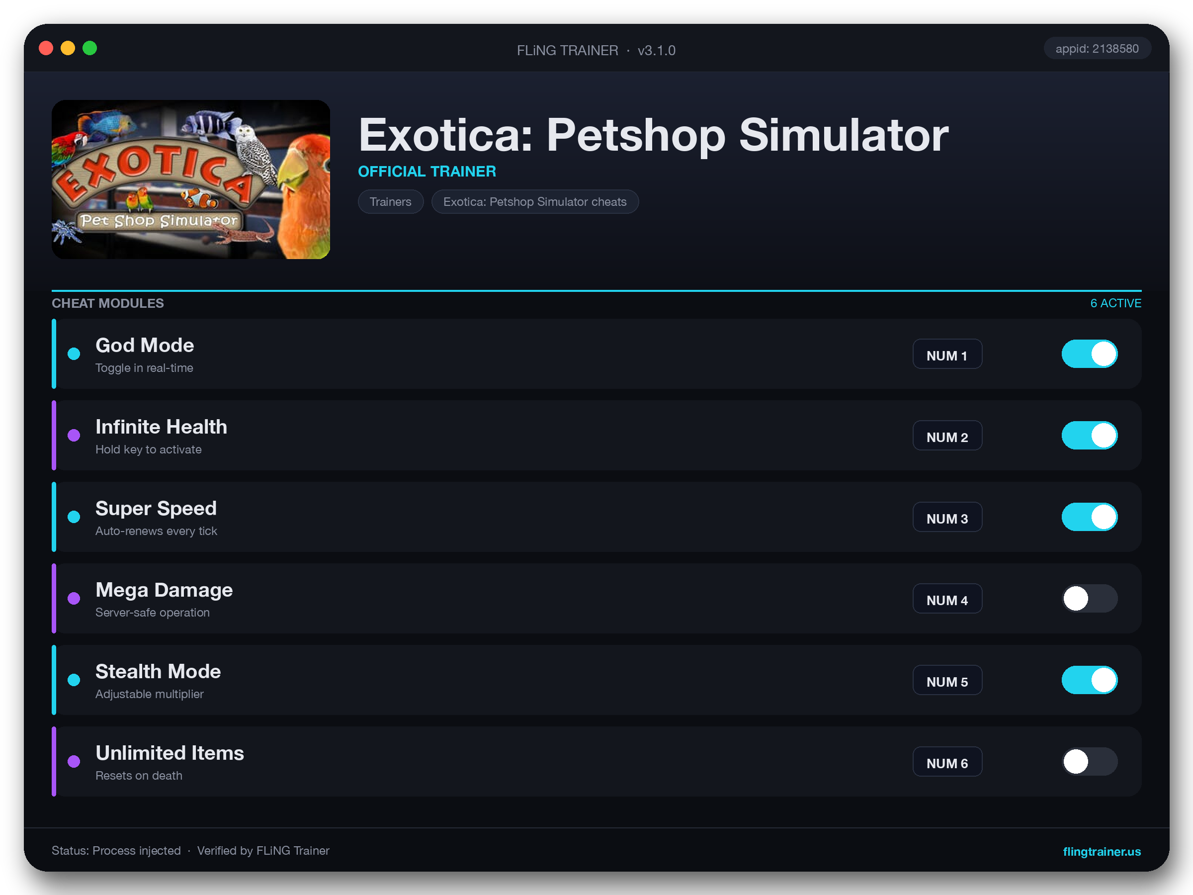 Exotica: Petshop Simulator Trainer interface