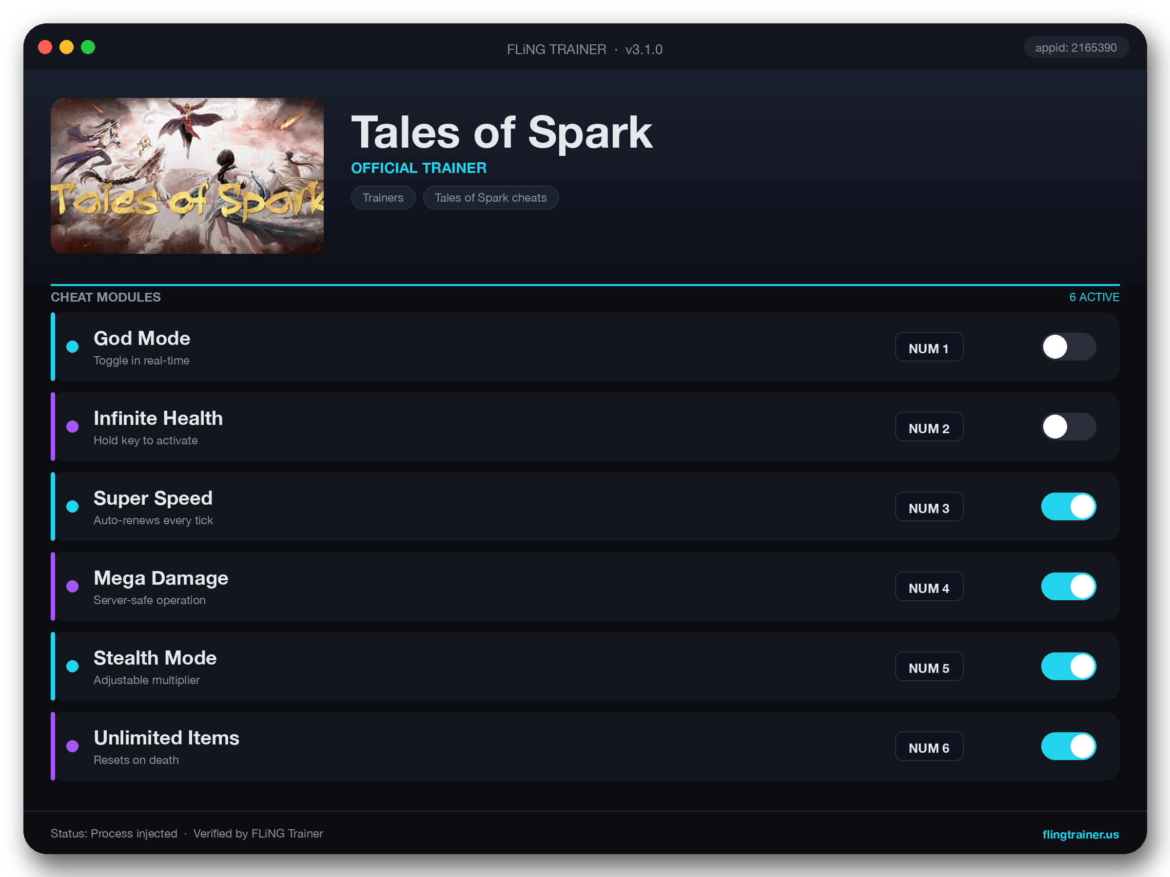 Tales of Spark Trainer interface