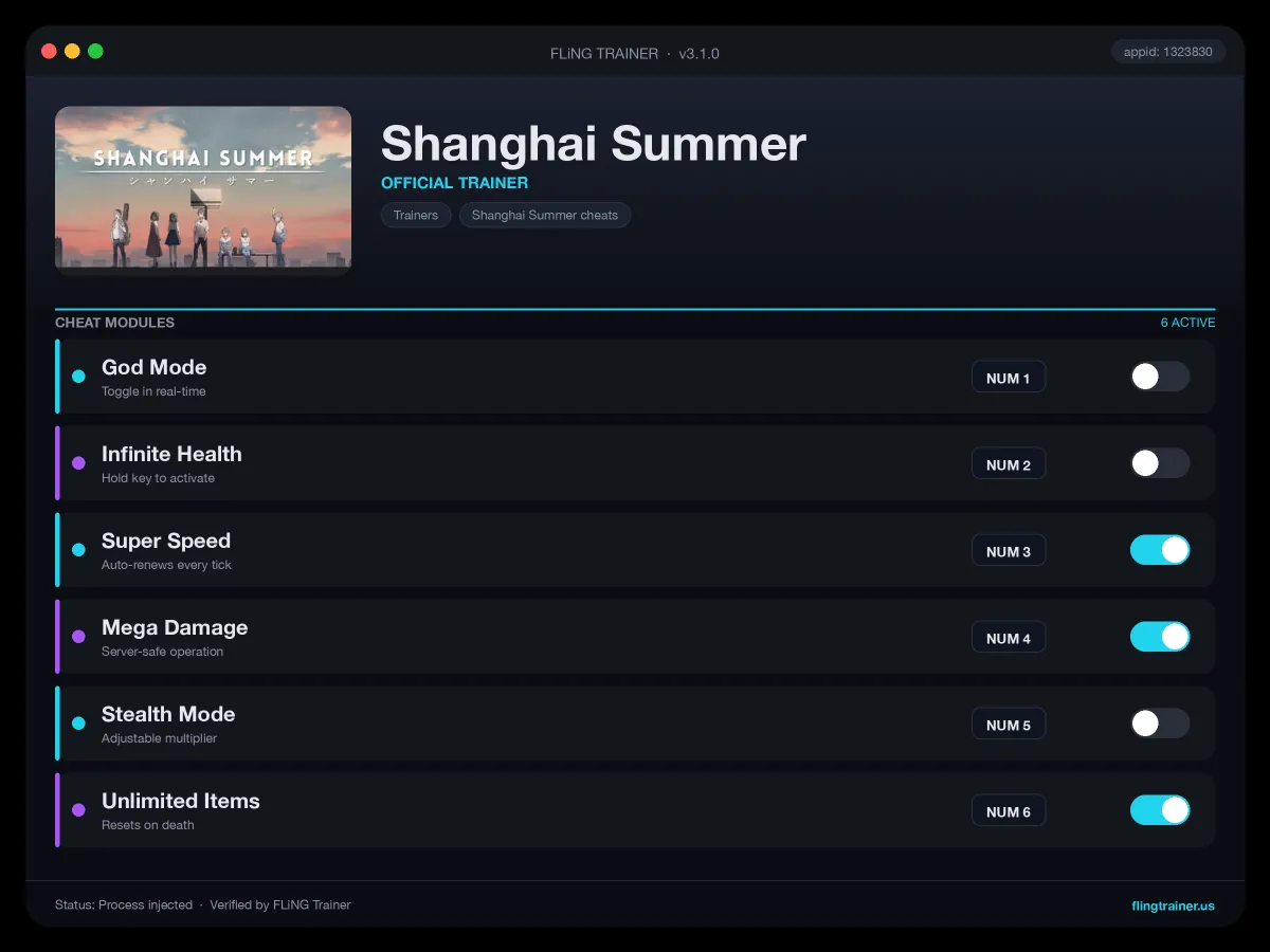 Shanghai Summer Trainer interface