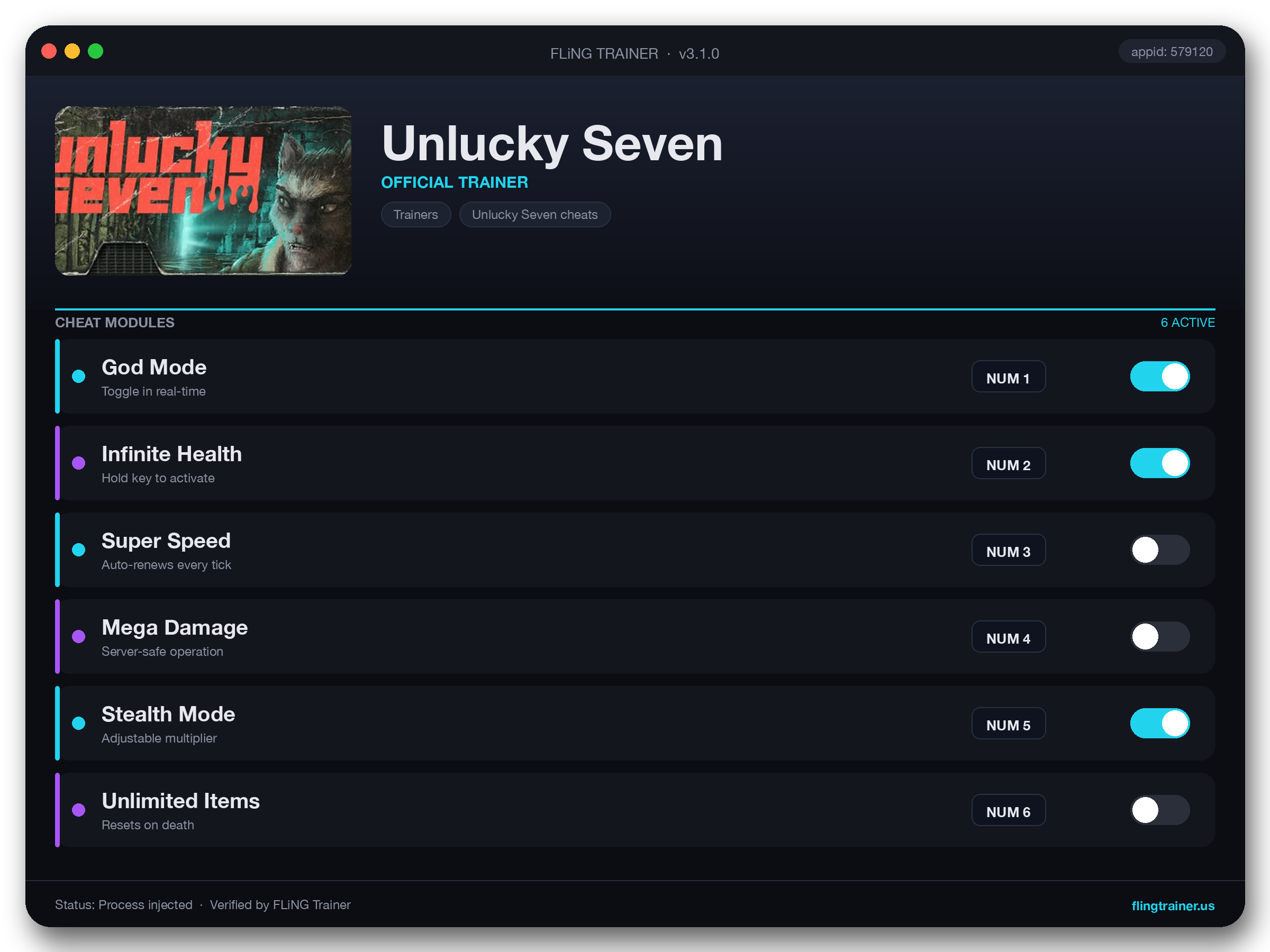 Unlucky Seven Trainer interface