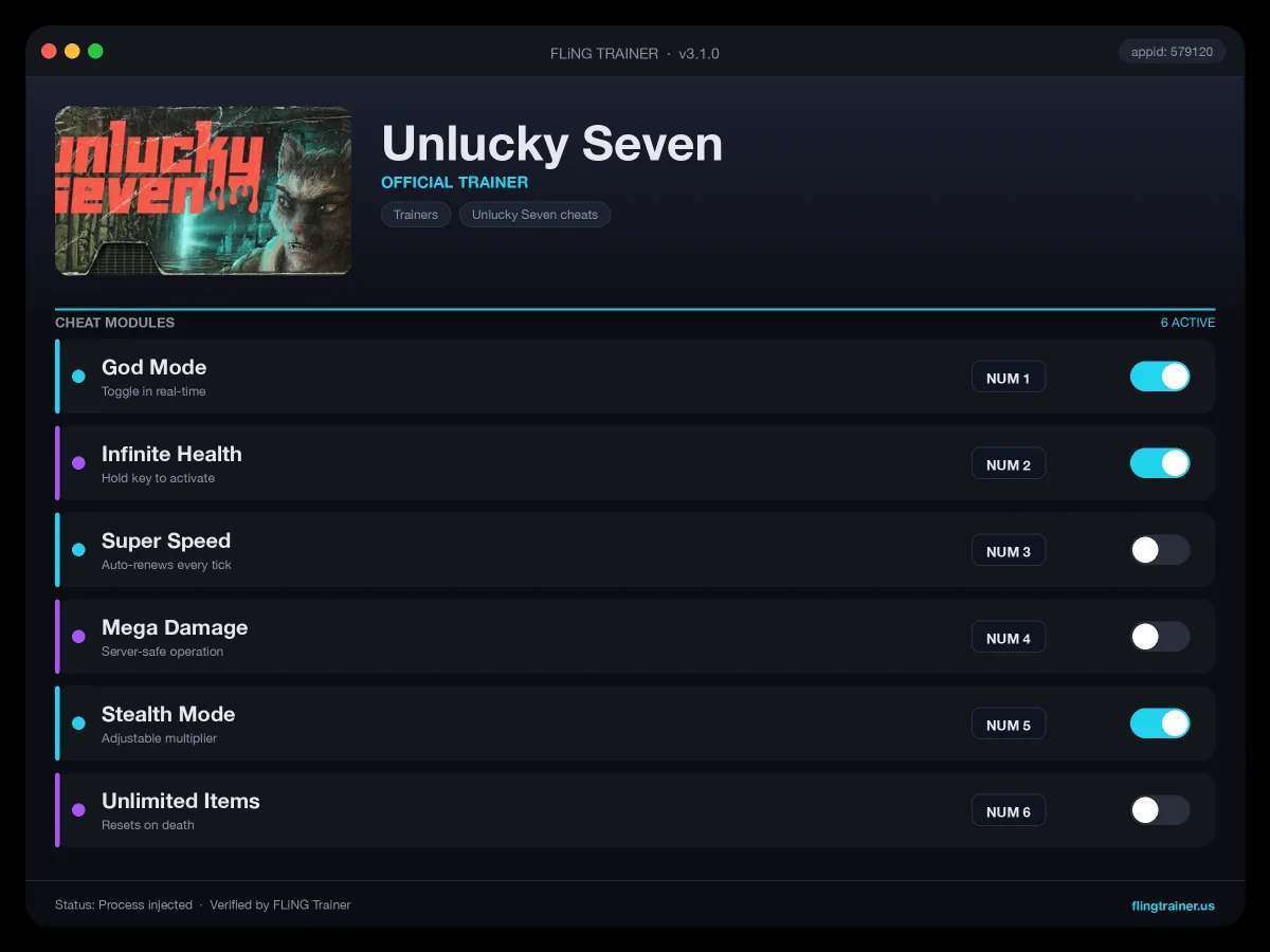 Unlucky Seven Trainer interface