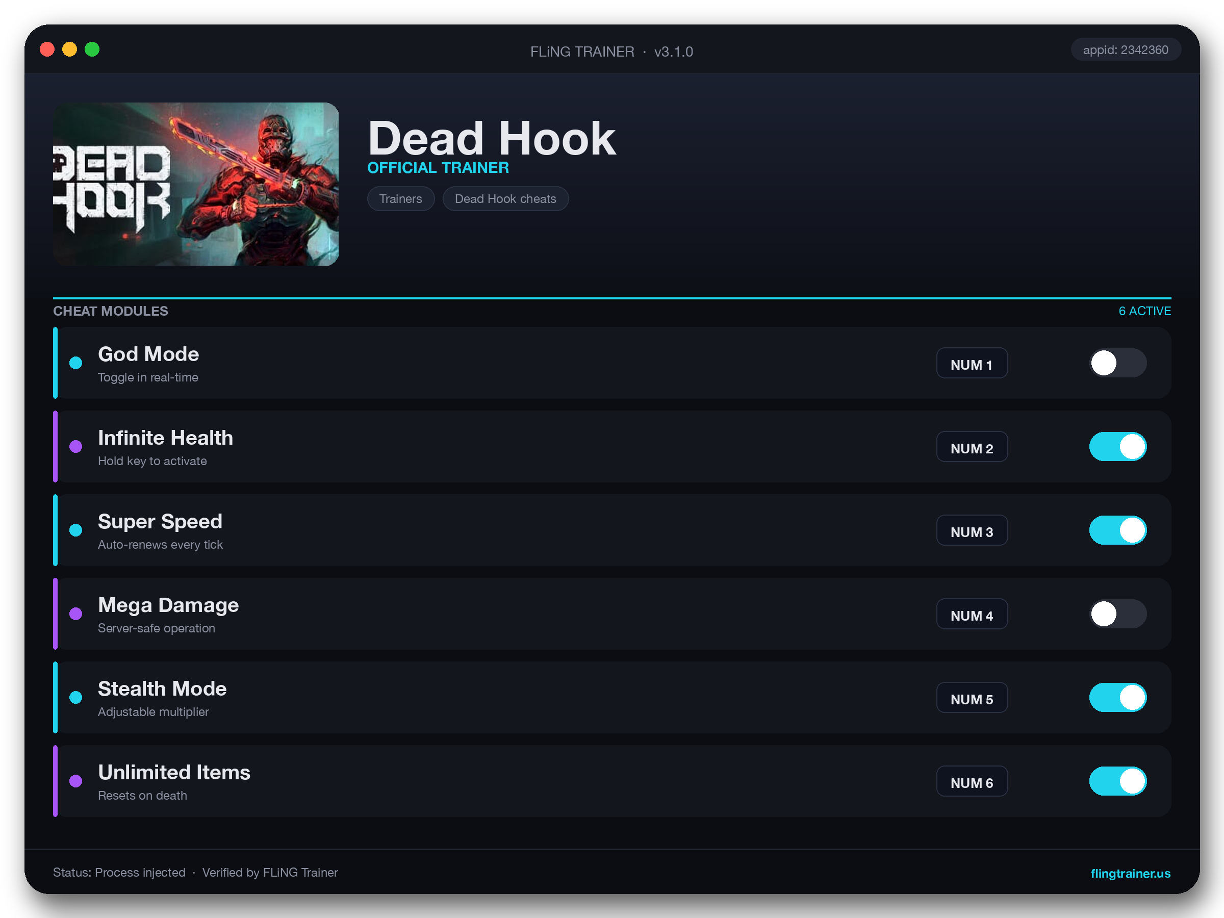 Dead Hook Trainer interface