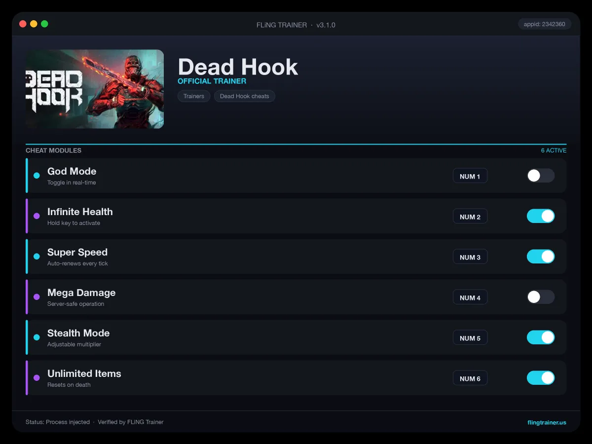 Dead Hook Trainer interface