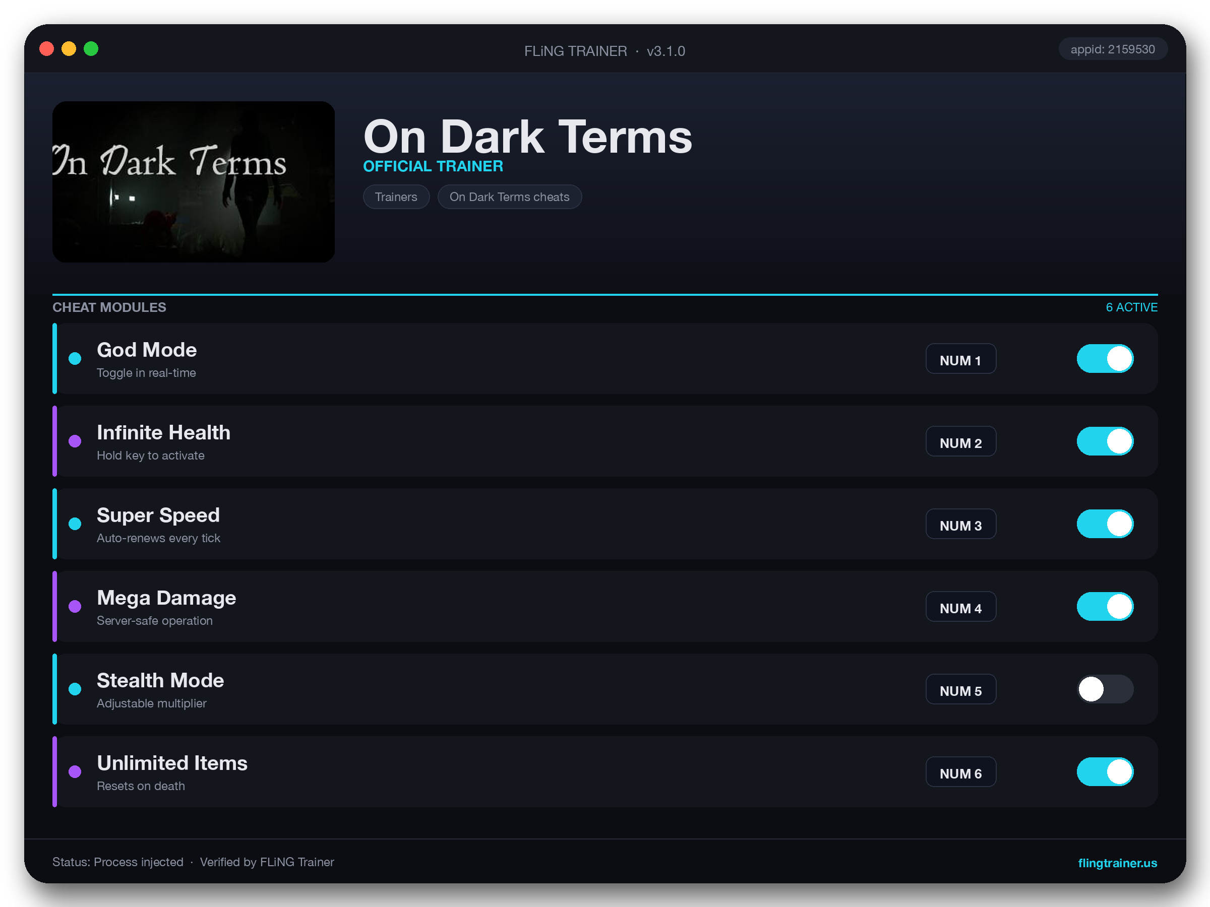 On Dark Terms Trainer interface