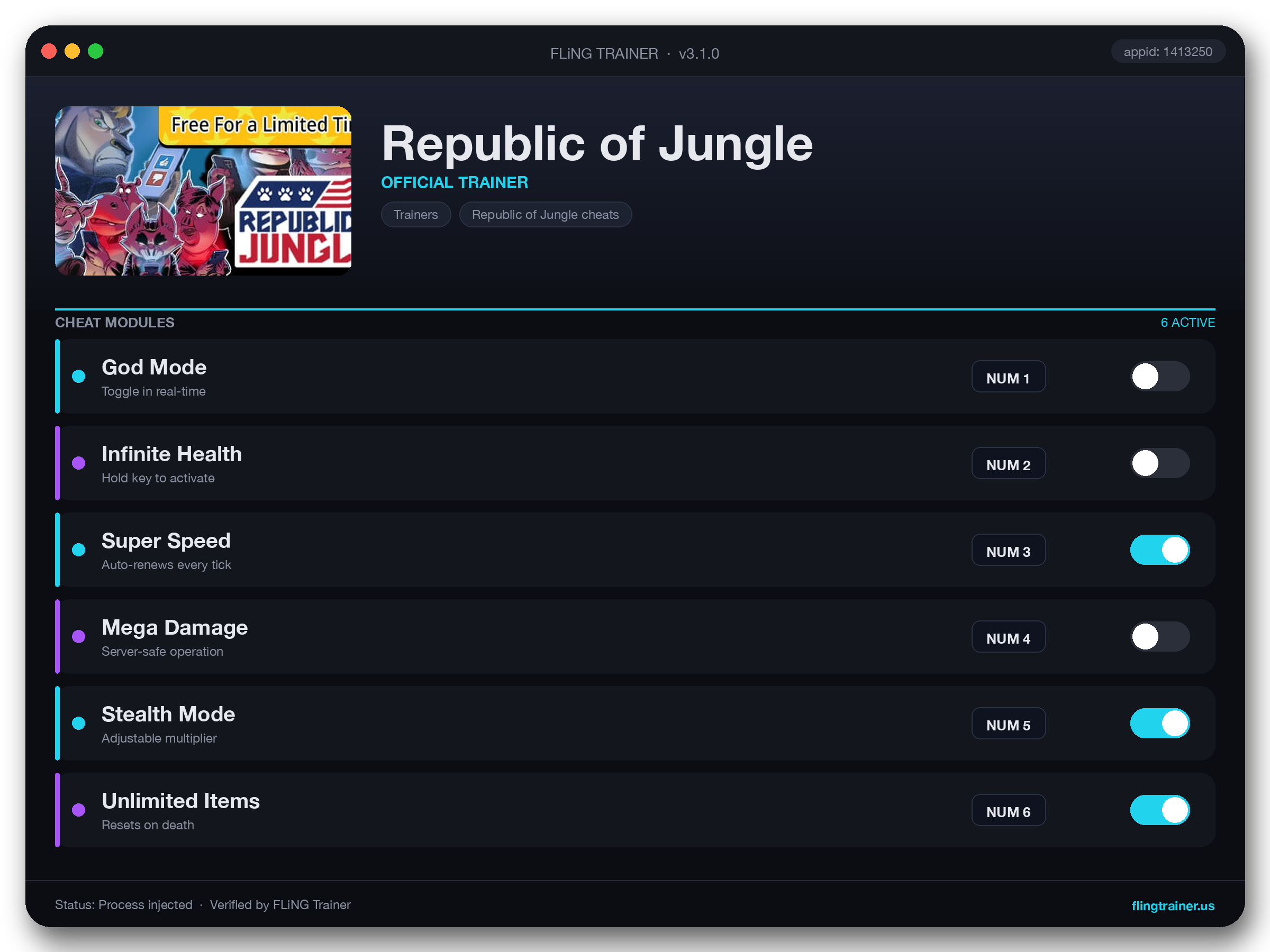 Republic of Jungle Trainer interface